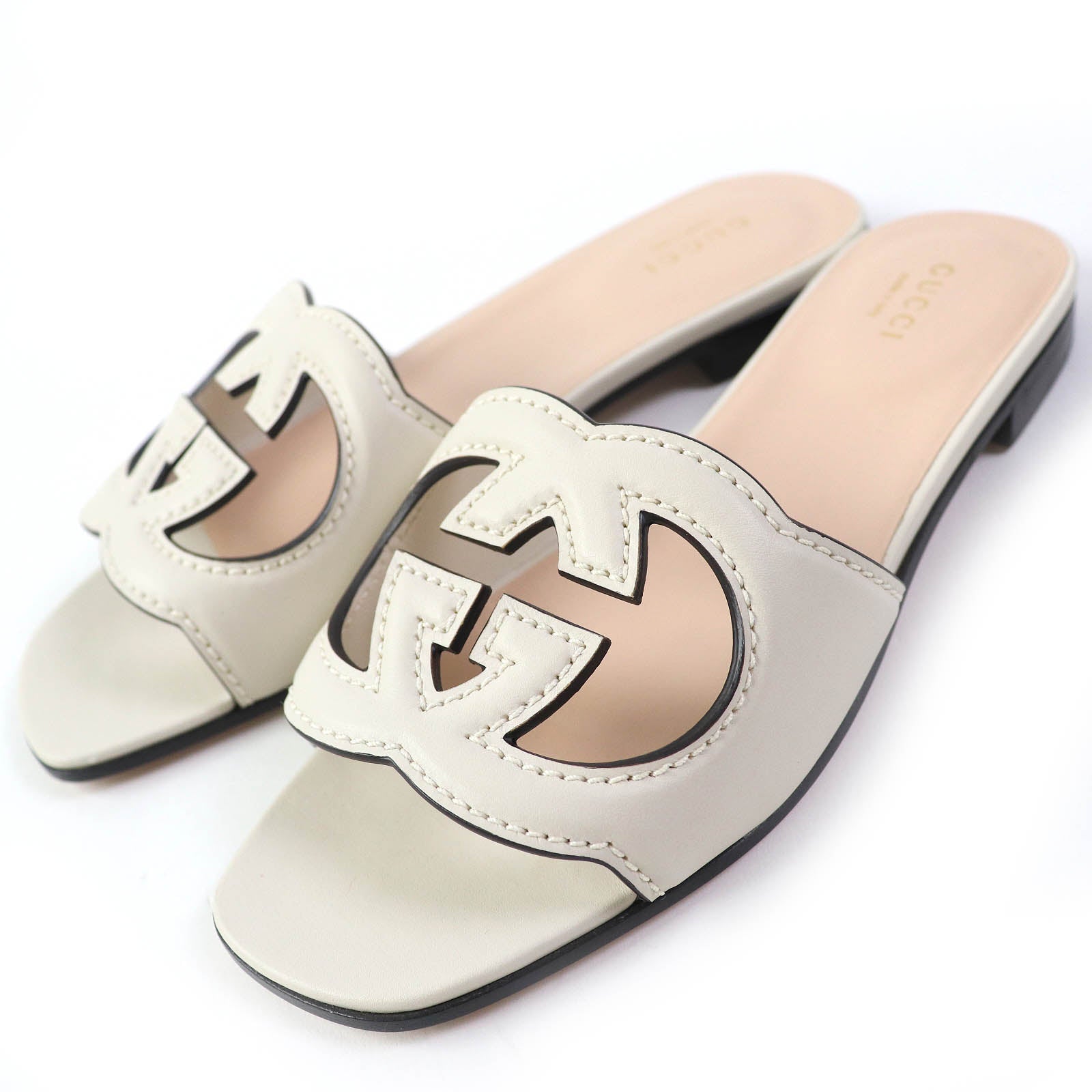 Gucci Leather Slide Sandals 36 Ivory