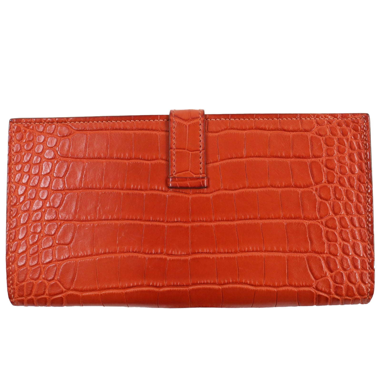 HERMES Alligator Bifold Wallet Orange