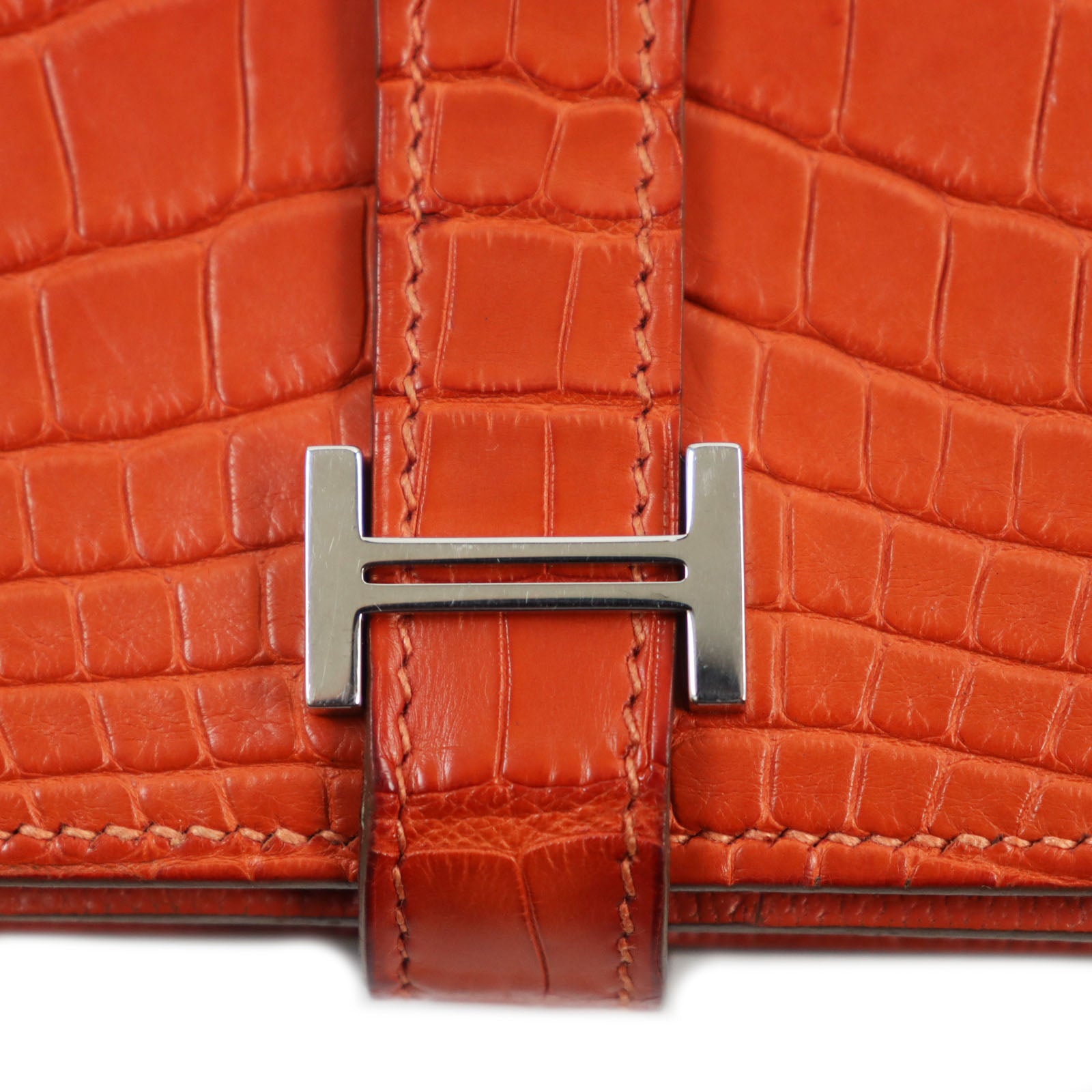 HERMES Alligator Bifold Wallet Orange