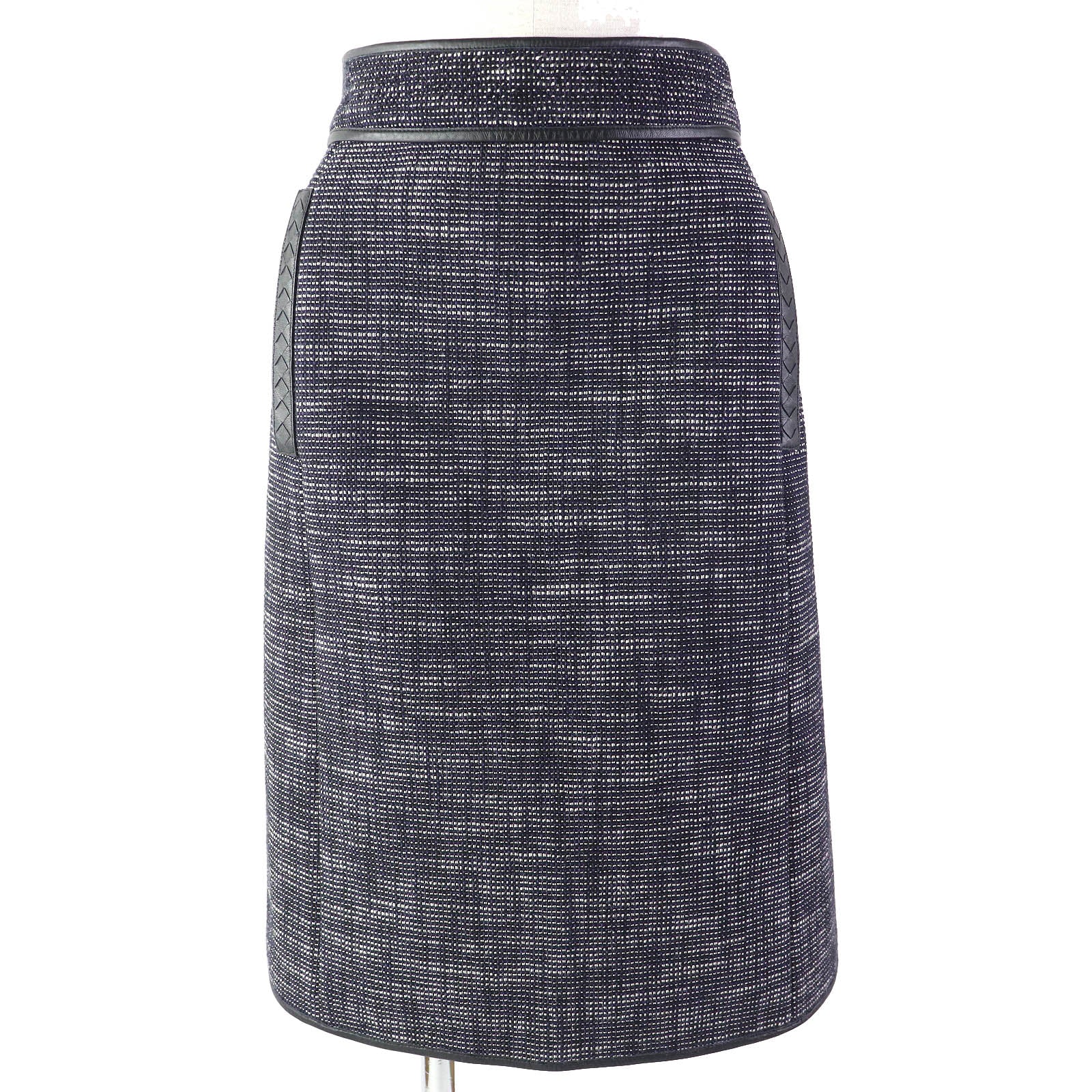 Bottega Veneta Leather Tweed Skirt Navy 44