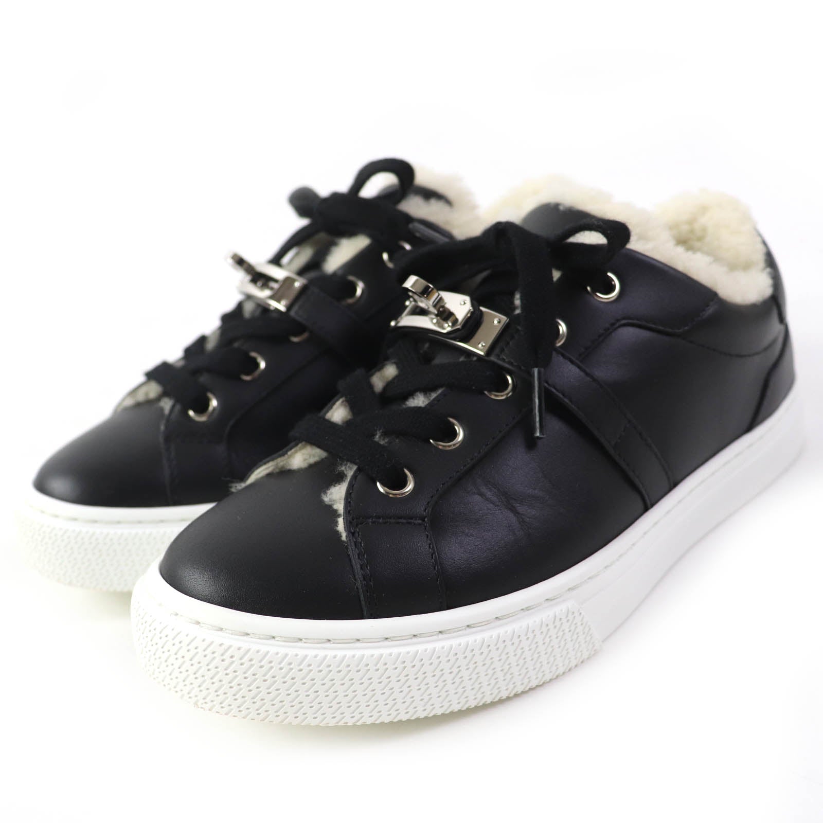 Hermes Kelly Buckle Sheepskin Sneakers Black