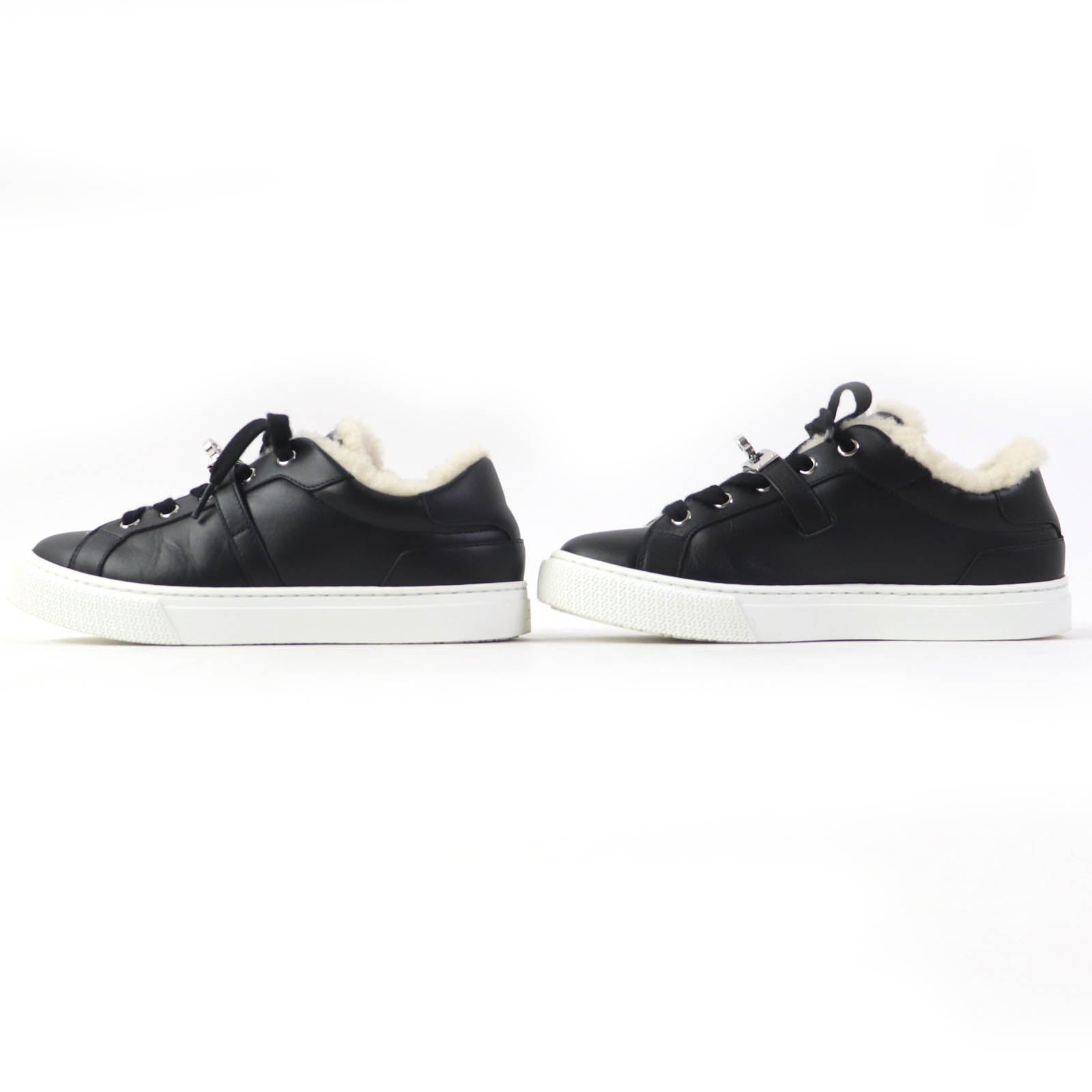 Hermes Kelly Buckle Sheepskin Sneakers Black