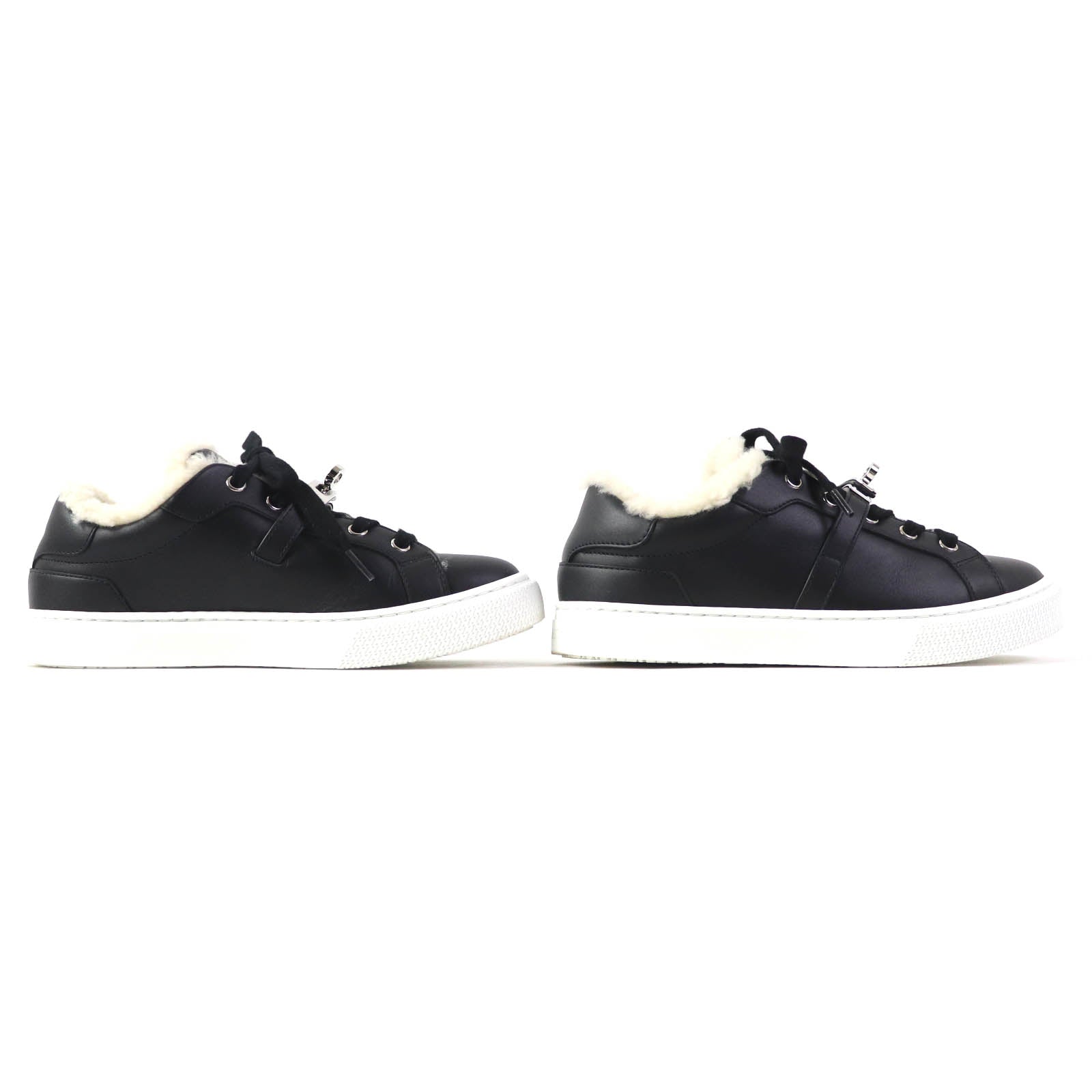 Hermes Kelly Buckle Sheepskin Sneakers Black