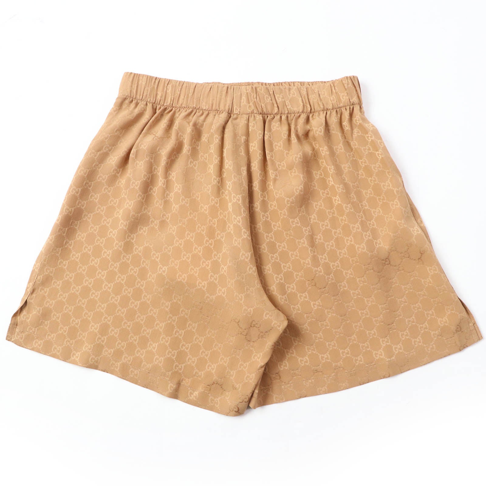 GUCCI Silk Polyester GG Pattern Shorts Brown XS