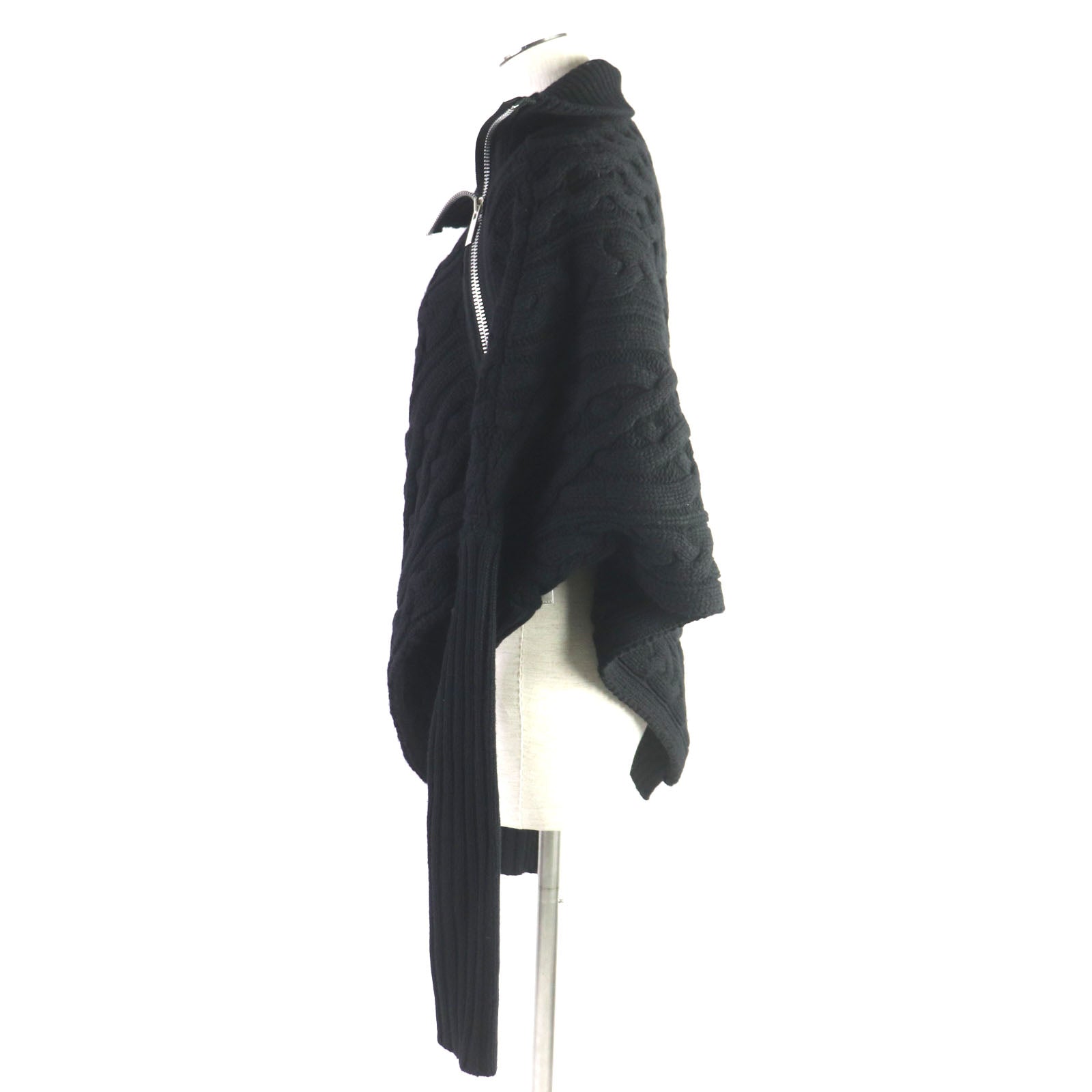 Sacai Wool Cable Knit Asymmetrical Zip Black