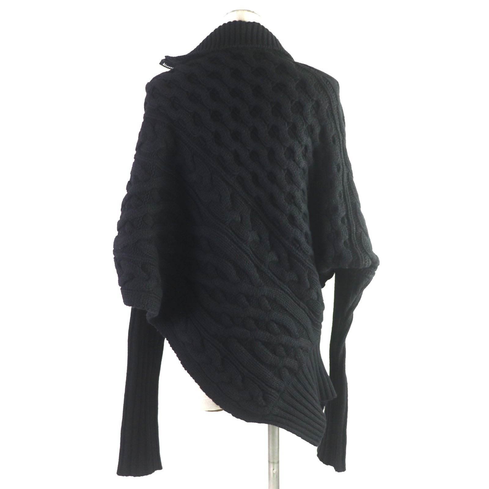 Sacai Wool Cable Knit Asymmetrical Zip Black