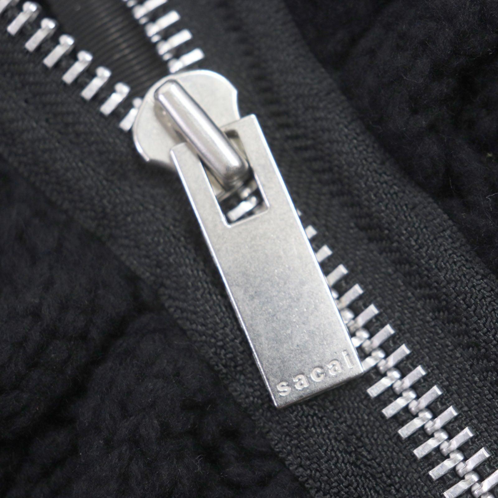 Sacai Wool Cable Knit Asymmetrical Zip Black