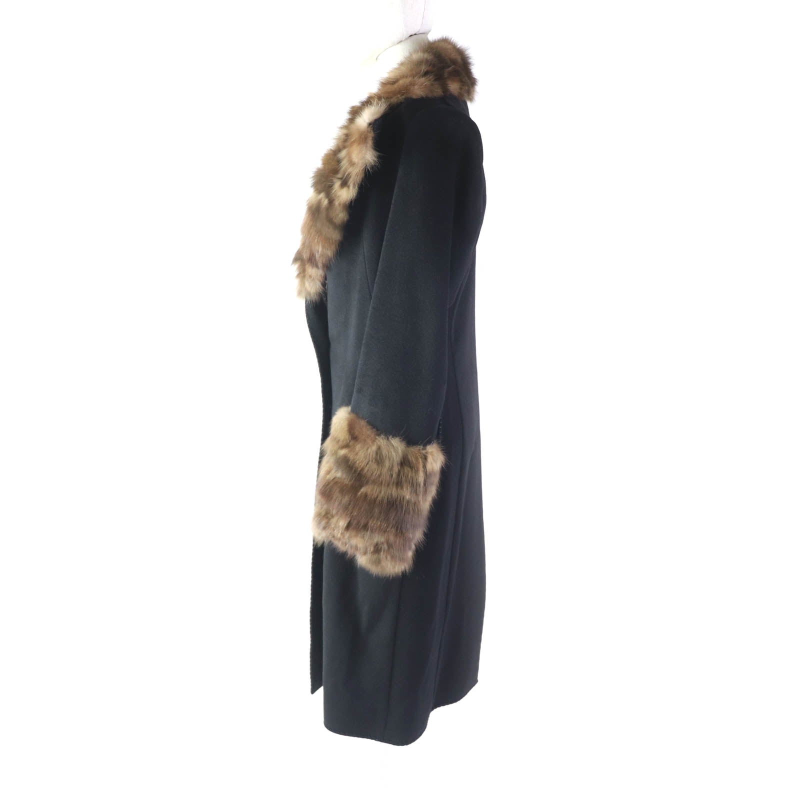 Fendi Wool Cashmere Sable Fur Coat Black Brown