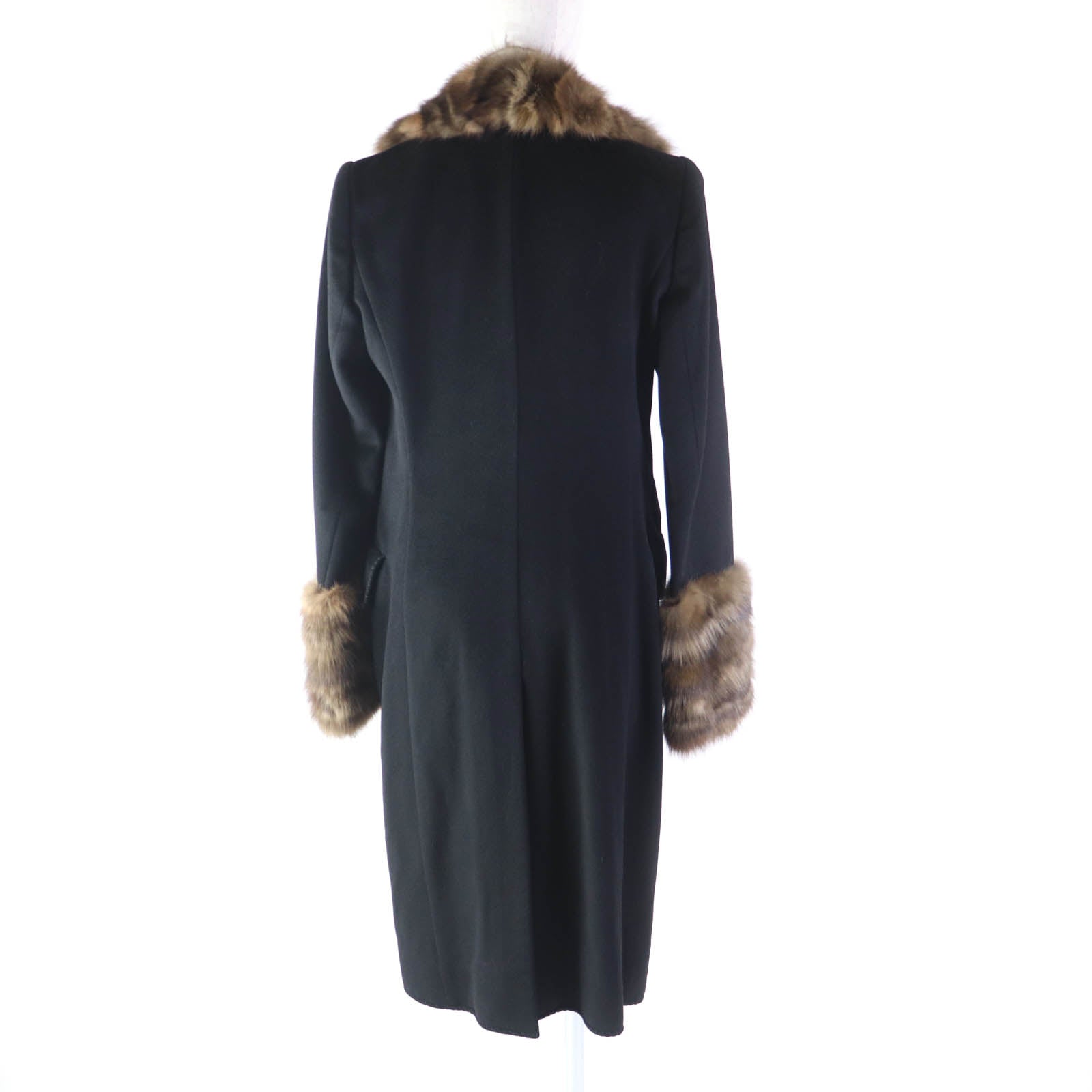 Fendi Wool Cashmere Sable Fur Coat Black Brown