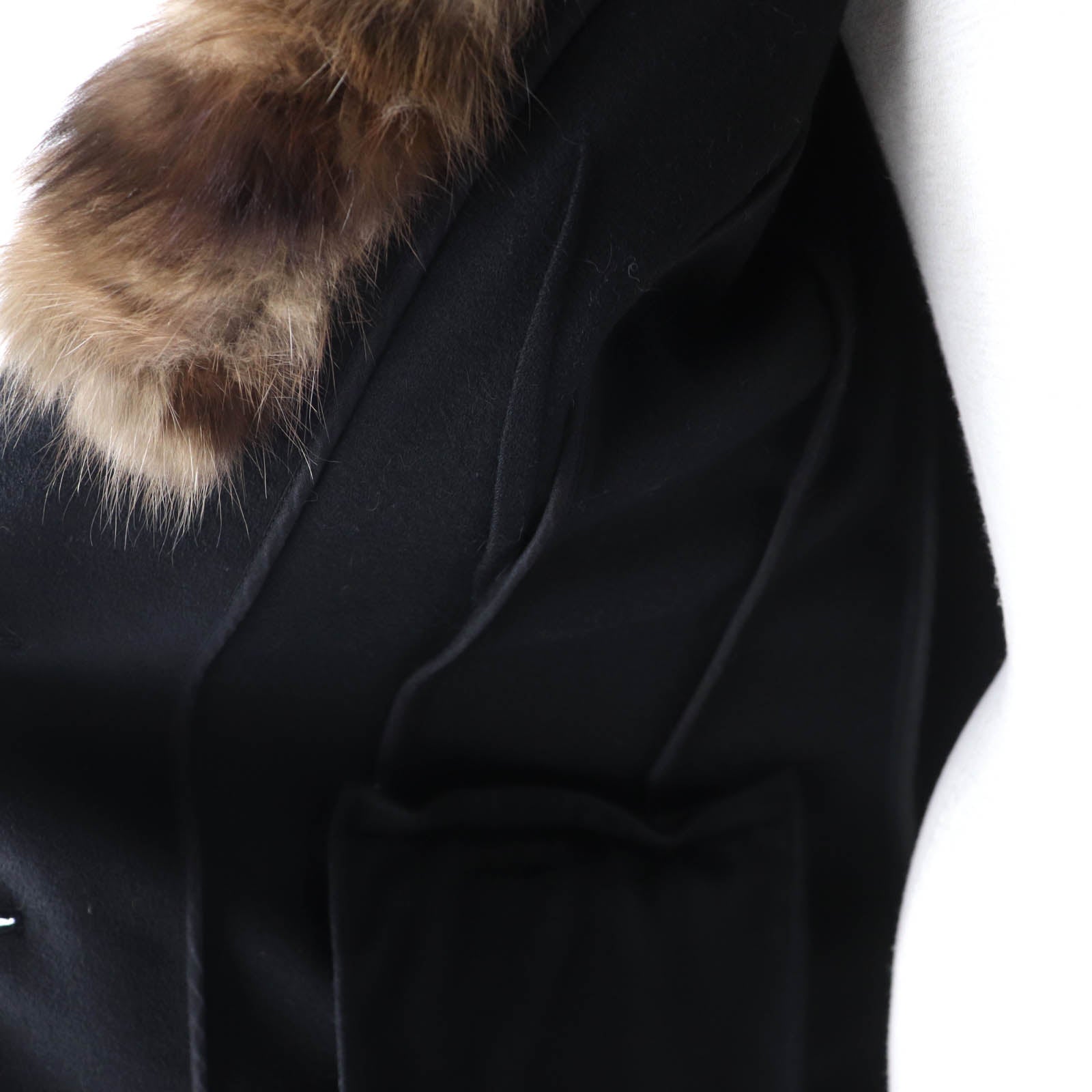 Fendi Wool Cashmere Sable Fur Coat Black Brown