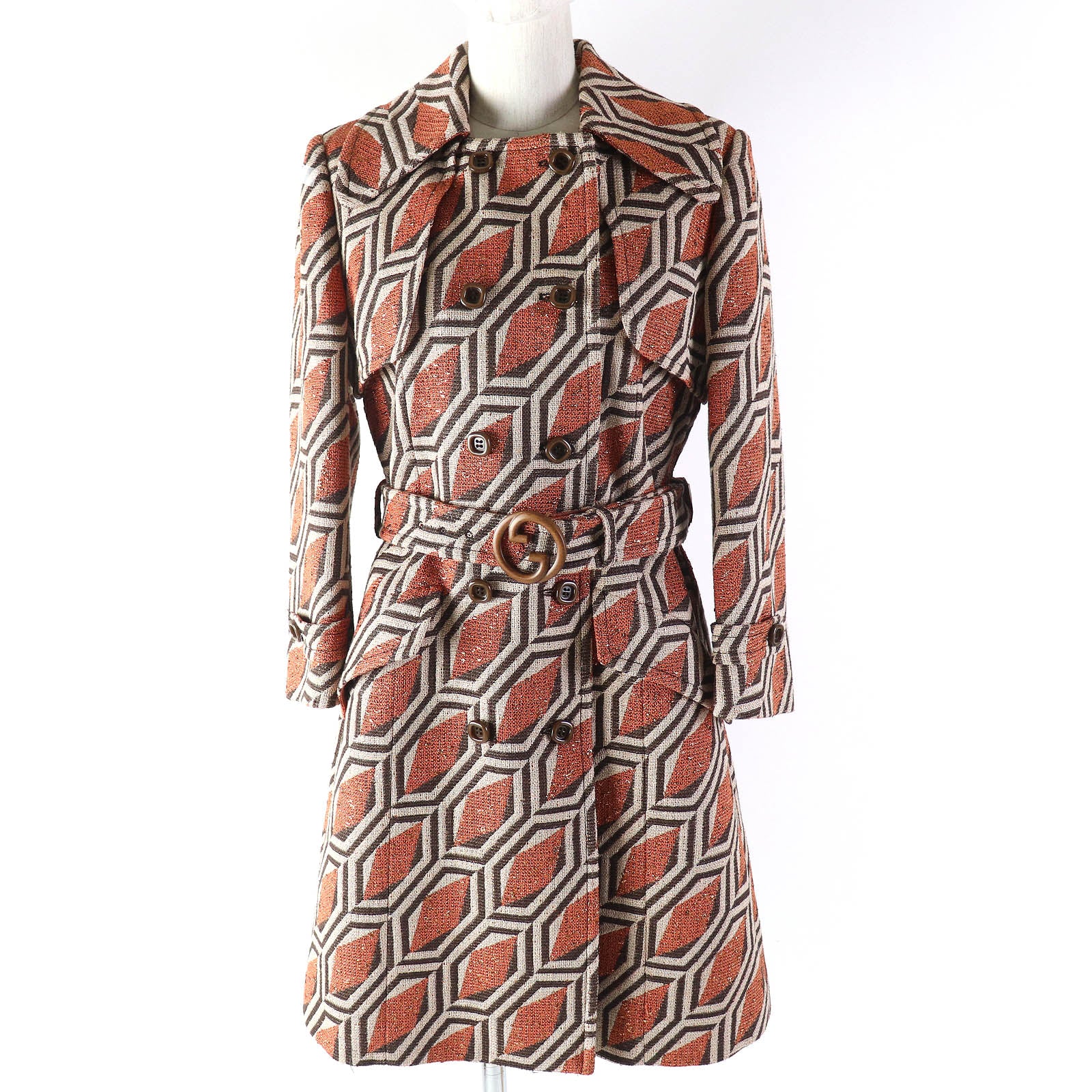 Gucci Interlocking G Print Belted Coat Orange Brown