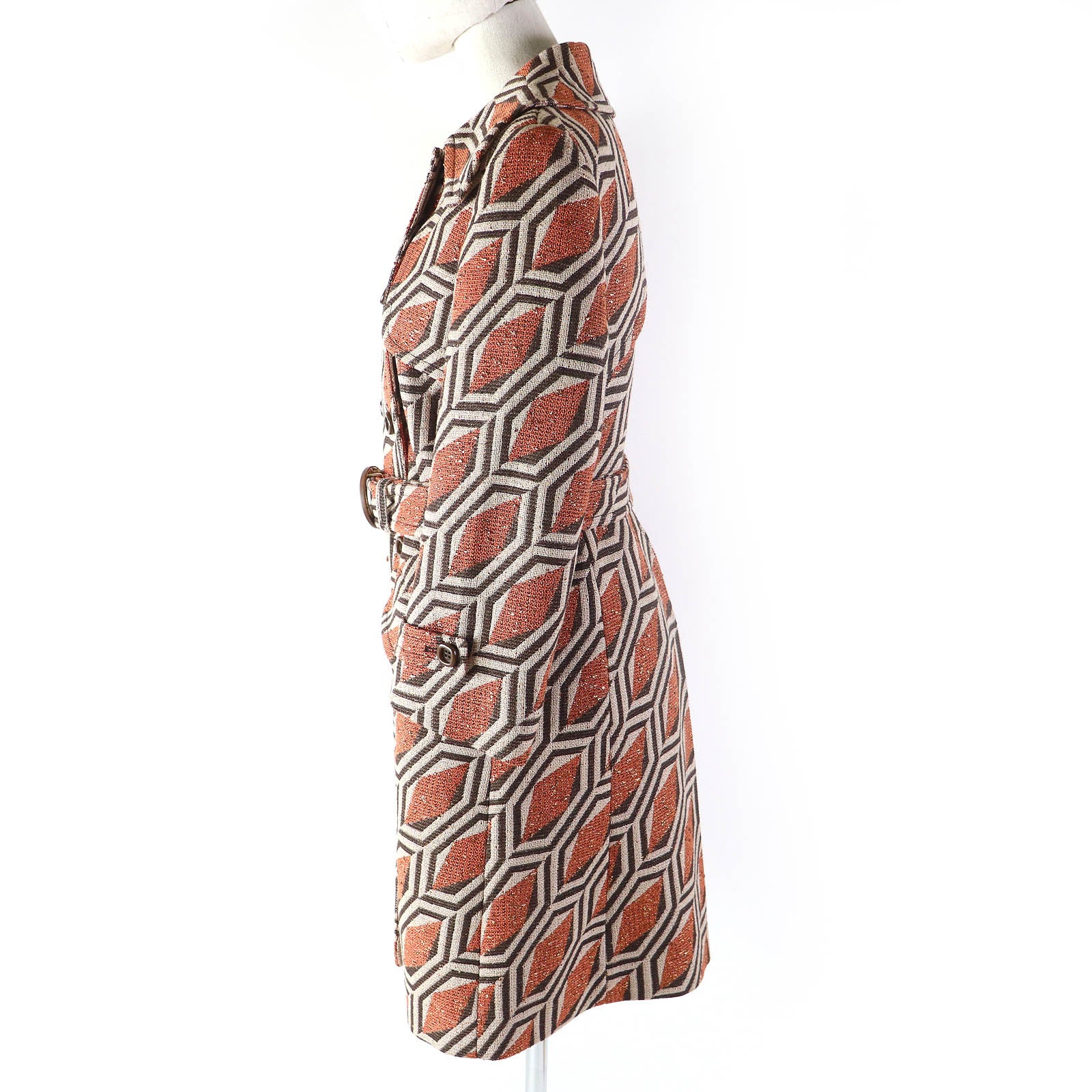 Gucci Interlocking G Print Belted Coat Orange Brown