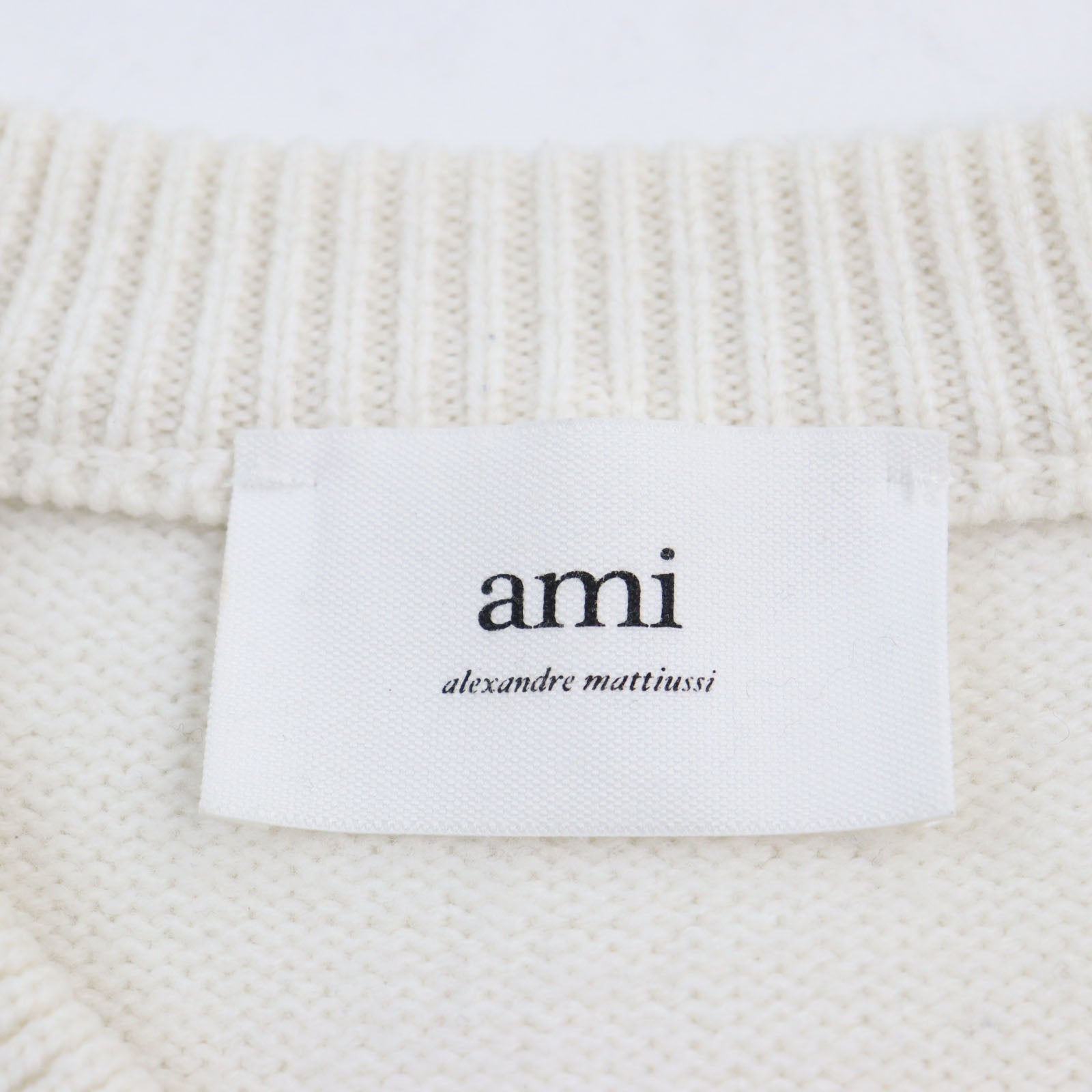 AMI Paris Wool Heart Logo Knit Sweater Ivory M