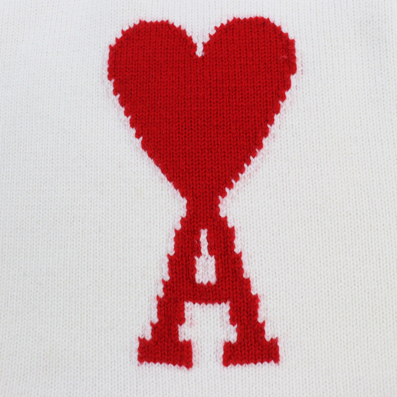 AMI Paris Wool Heart Logo Knit Sweater Ivory M