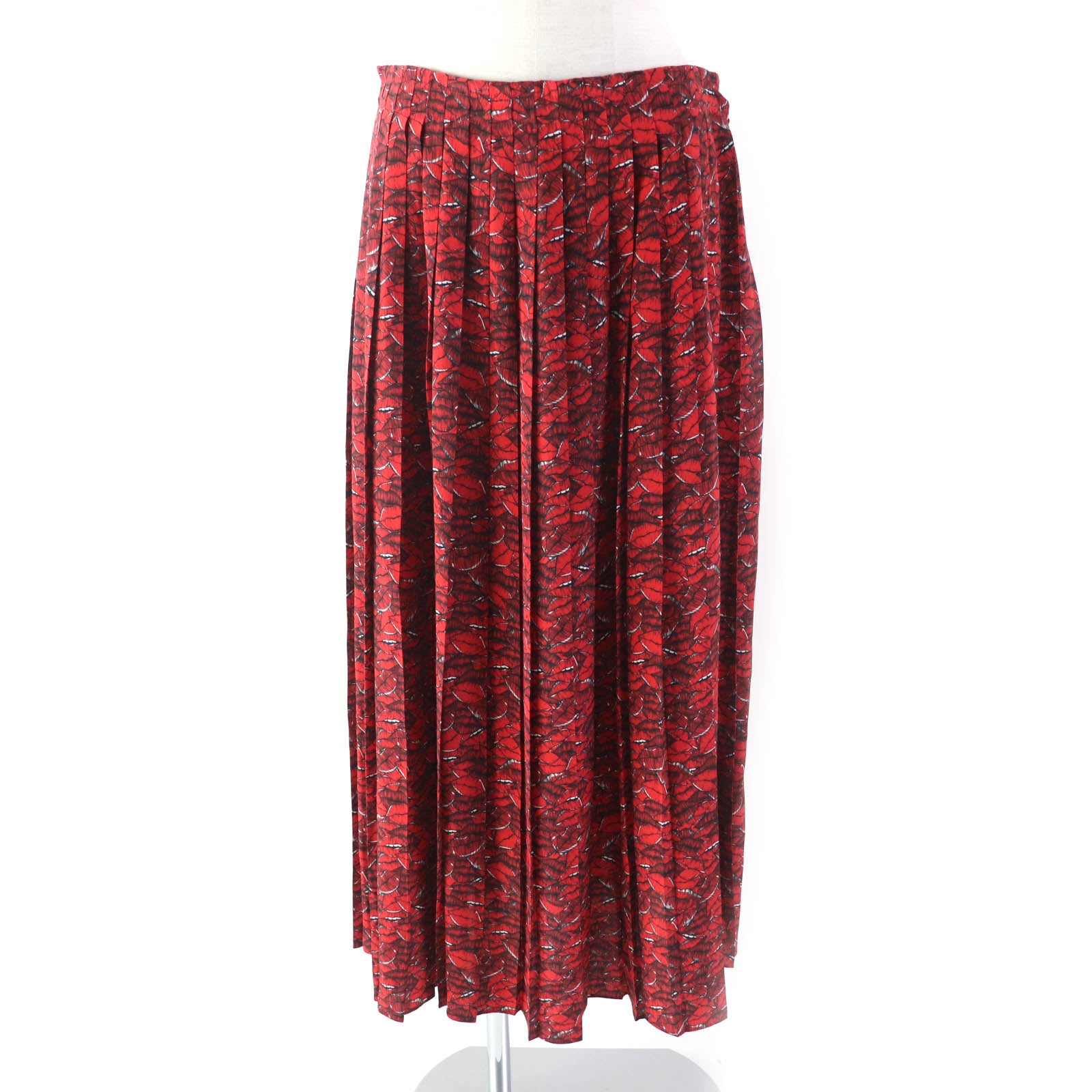 Valentino Silk Lip Print Pleated Skirt Red