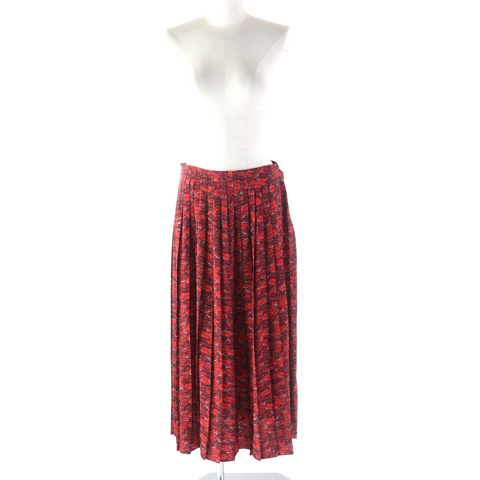 Valentino Silk Lip Print Pleated Skirt Red