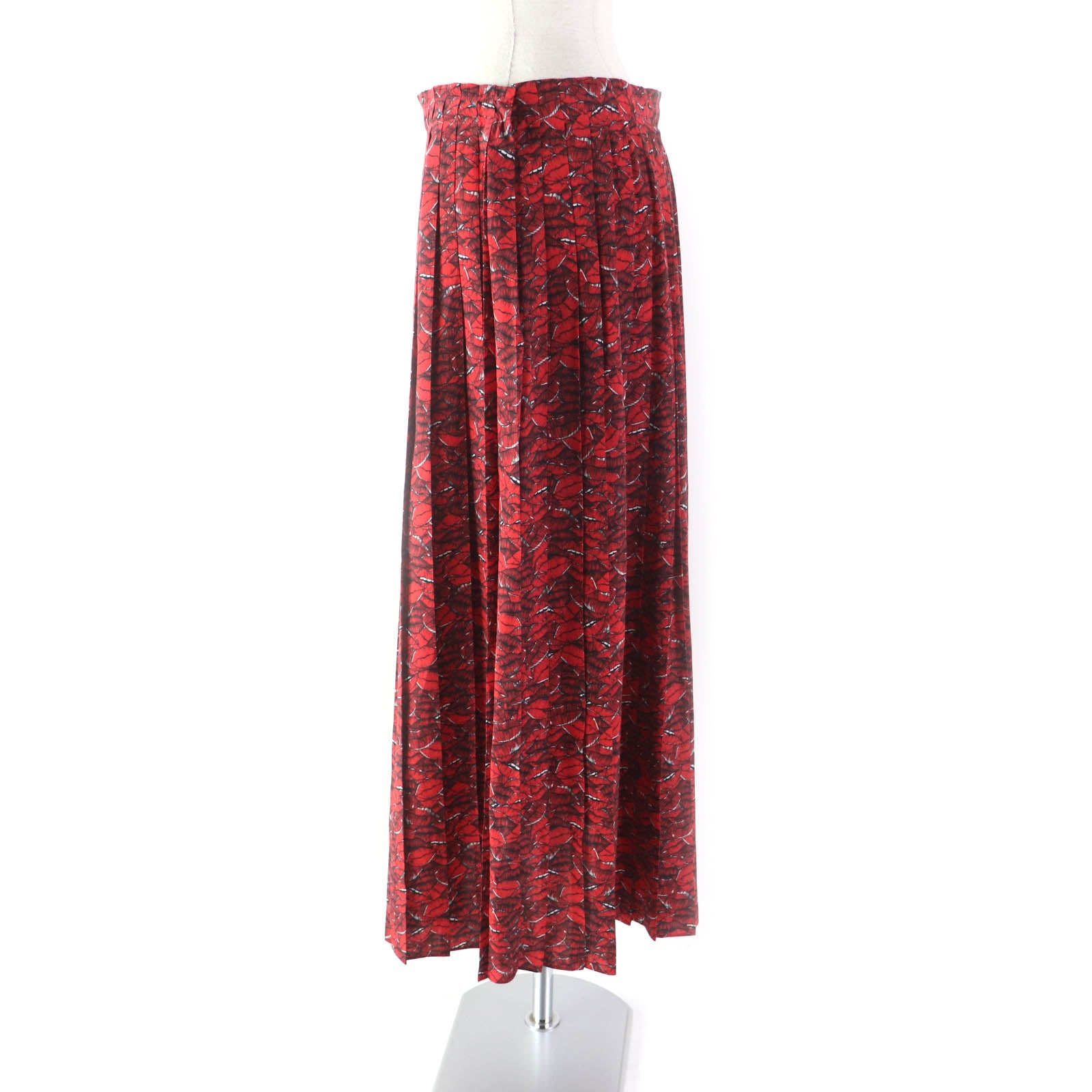 Valentino Silk Lip Print Pleated Skirt Red