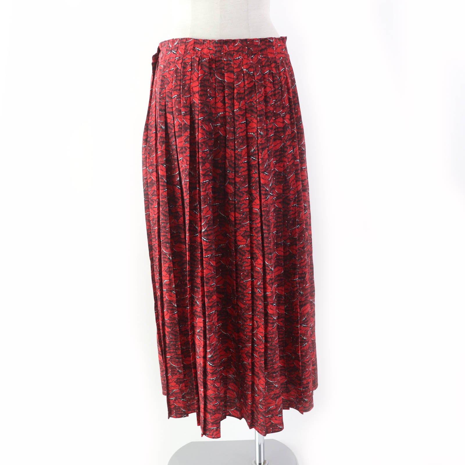 Valentino Silk Lip Print Pleated Skirt Red