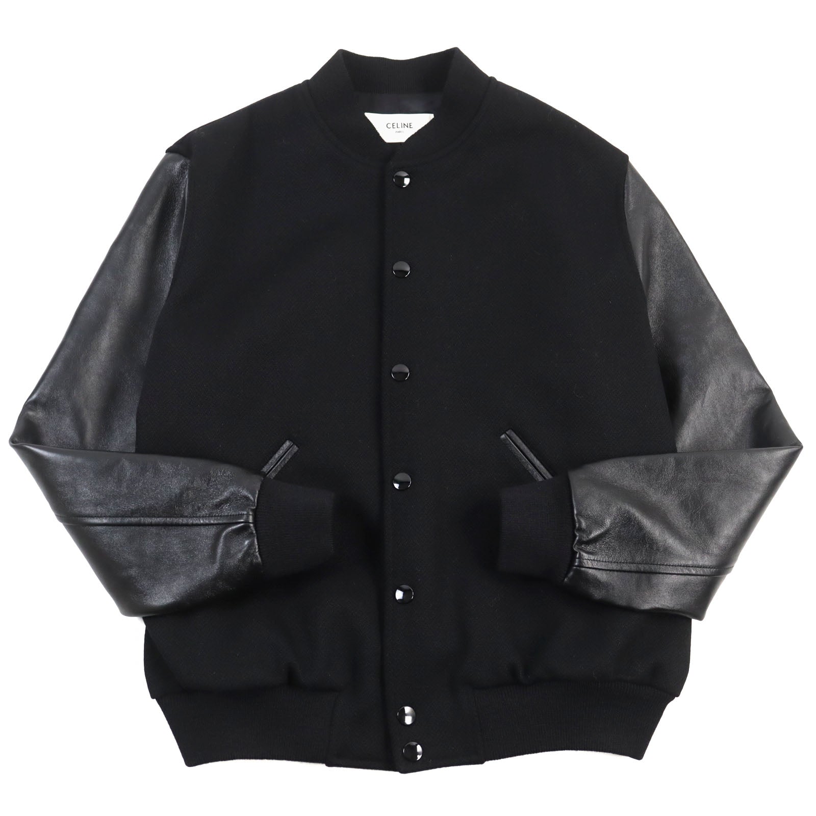 Celine Wool Nylon Leather Teddy Jacket Black