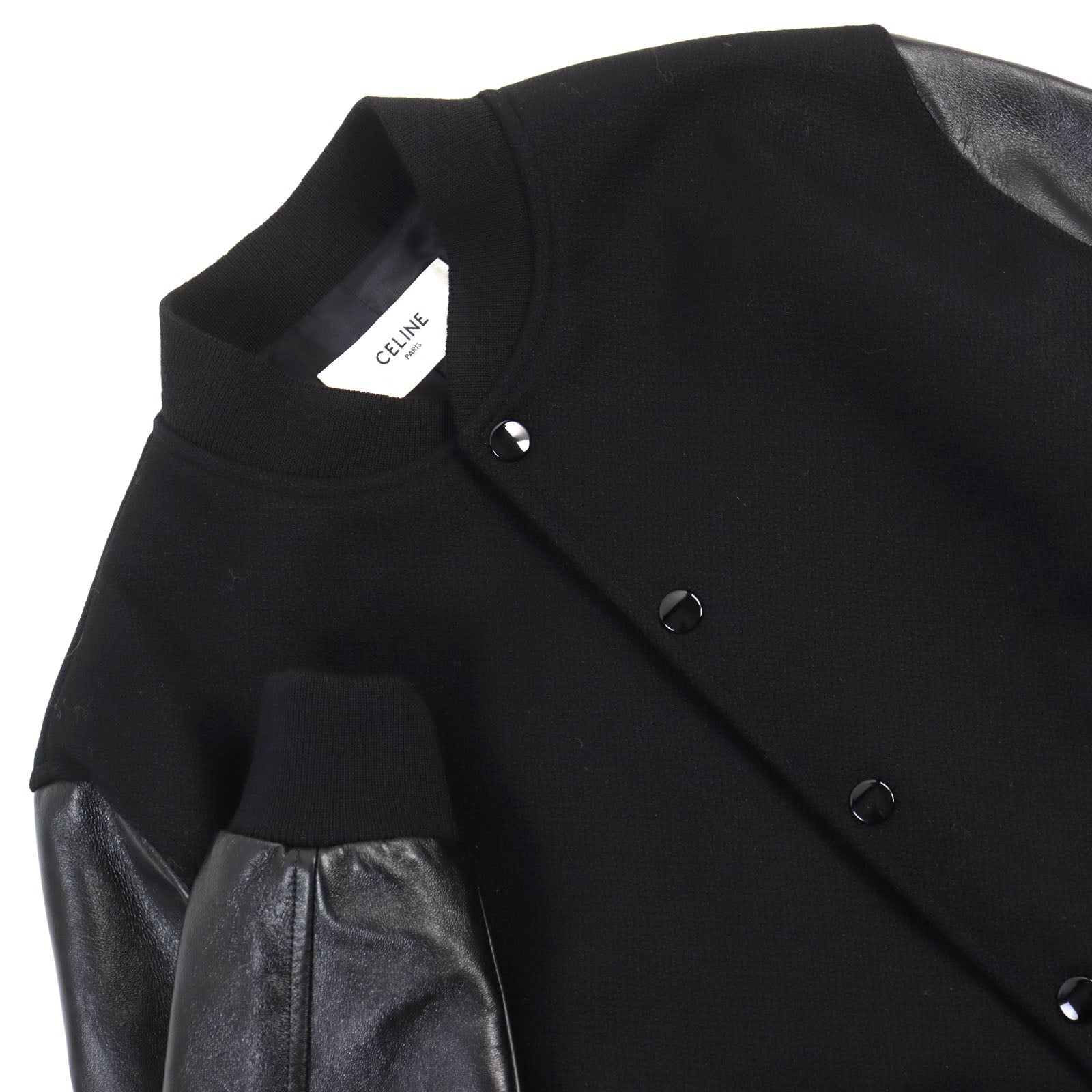 Celine Wool Nylon Leather Teddy Jacket Black