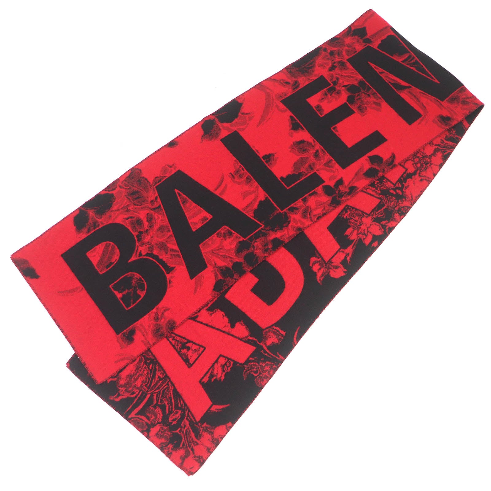 Balenciaga Wool Logo Floral Fringe Scarf