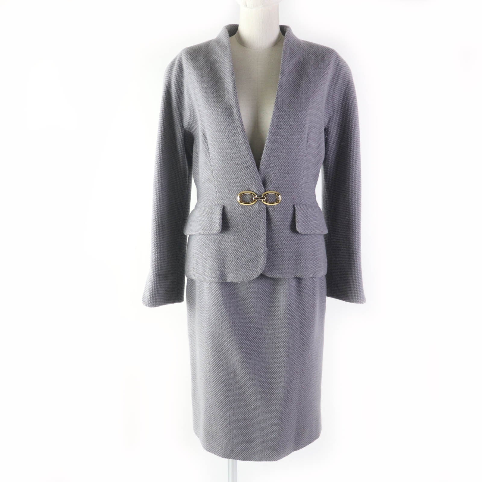 Dior Wool Tweed Jacket Skirt Set Gray Women