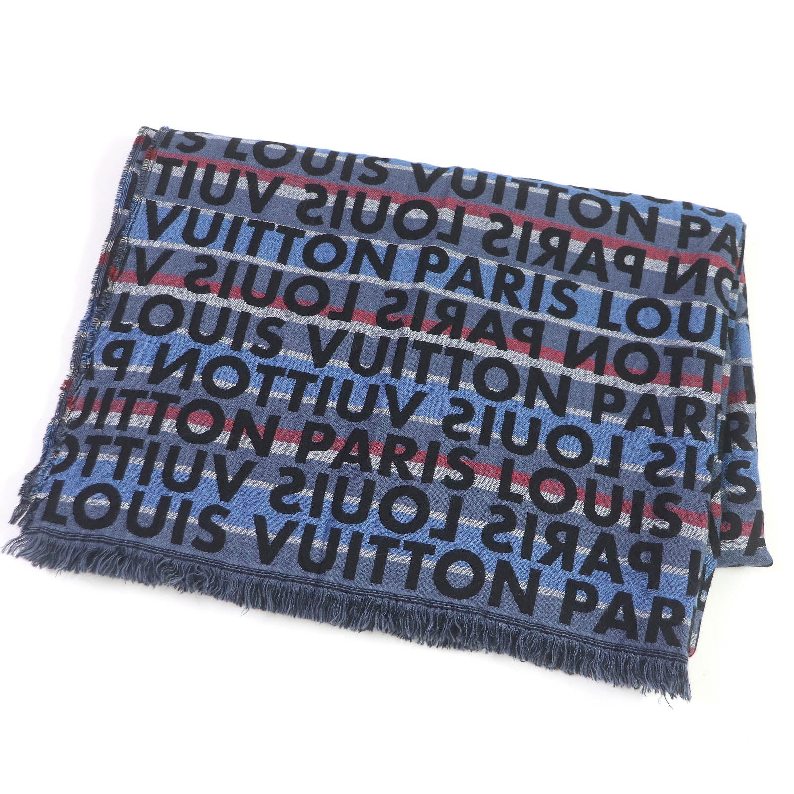 Louis Vuitton Wool Silk Logo Print Fringe Scarf