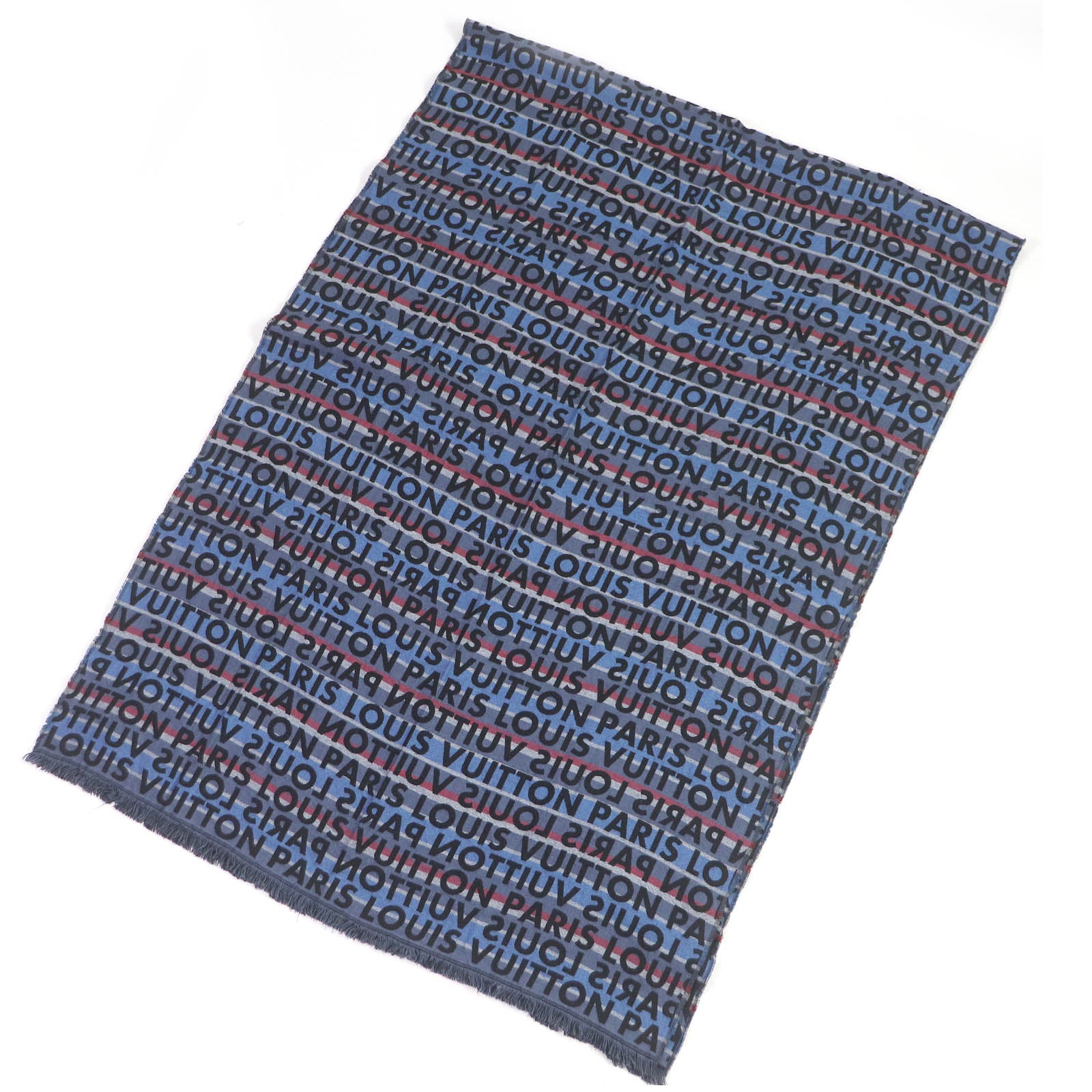 Louis Vuitton Wool Silk Logo Print Fringe Scarf