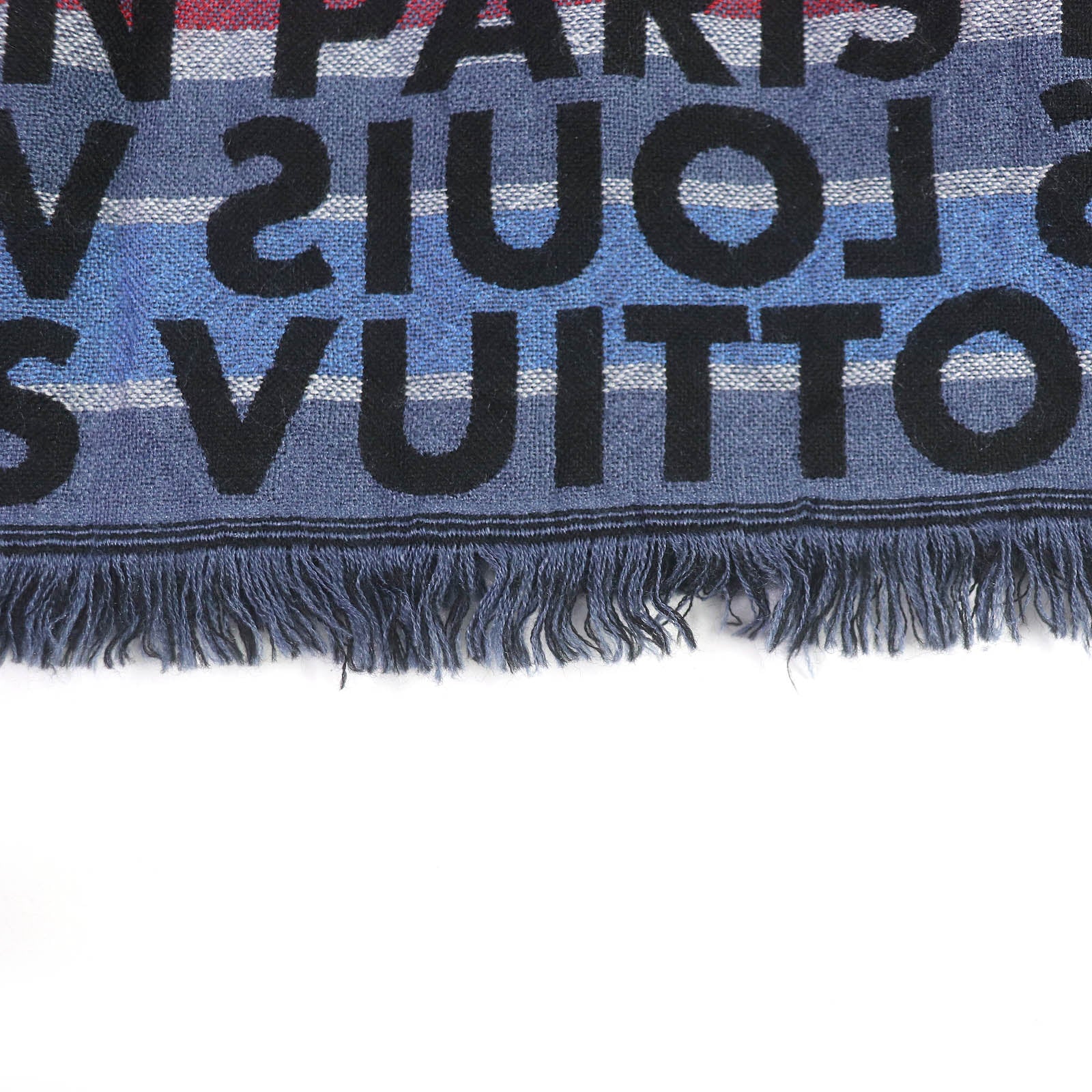 Louis Vuitton Wool Silk Logo Print Fringe Scarf