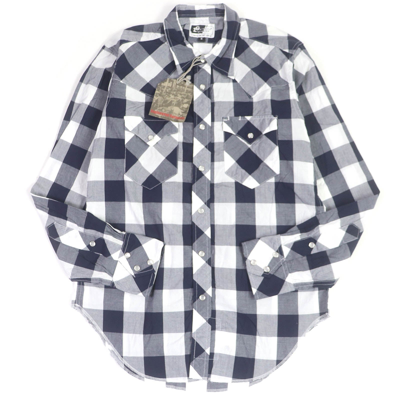 Cotton Check Western Shirt Navy S