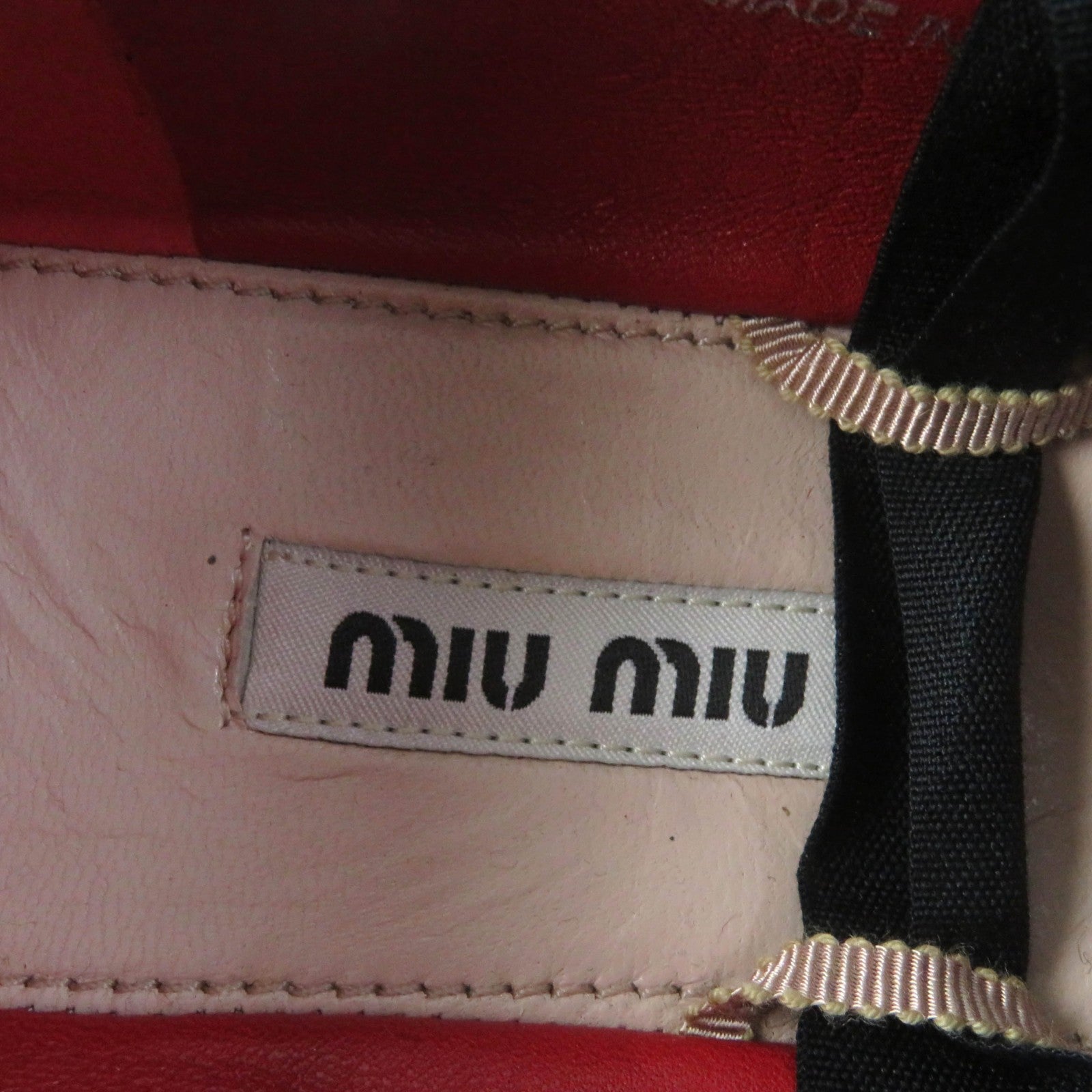 MIUMIU Red Leather Espadrilles with Ribbon