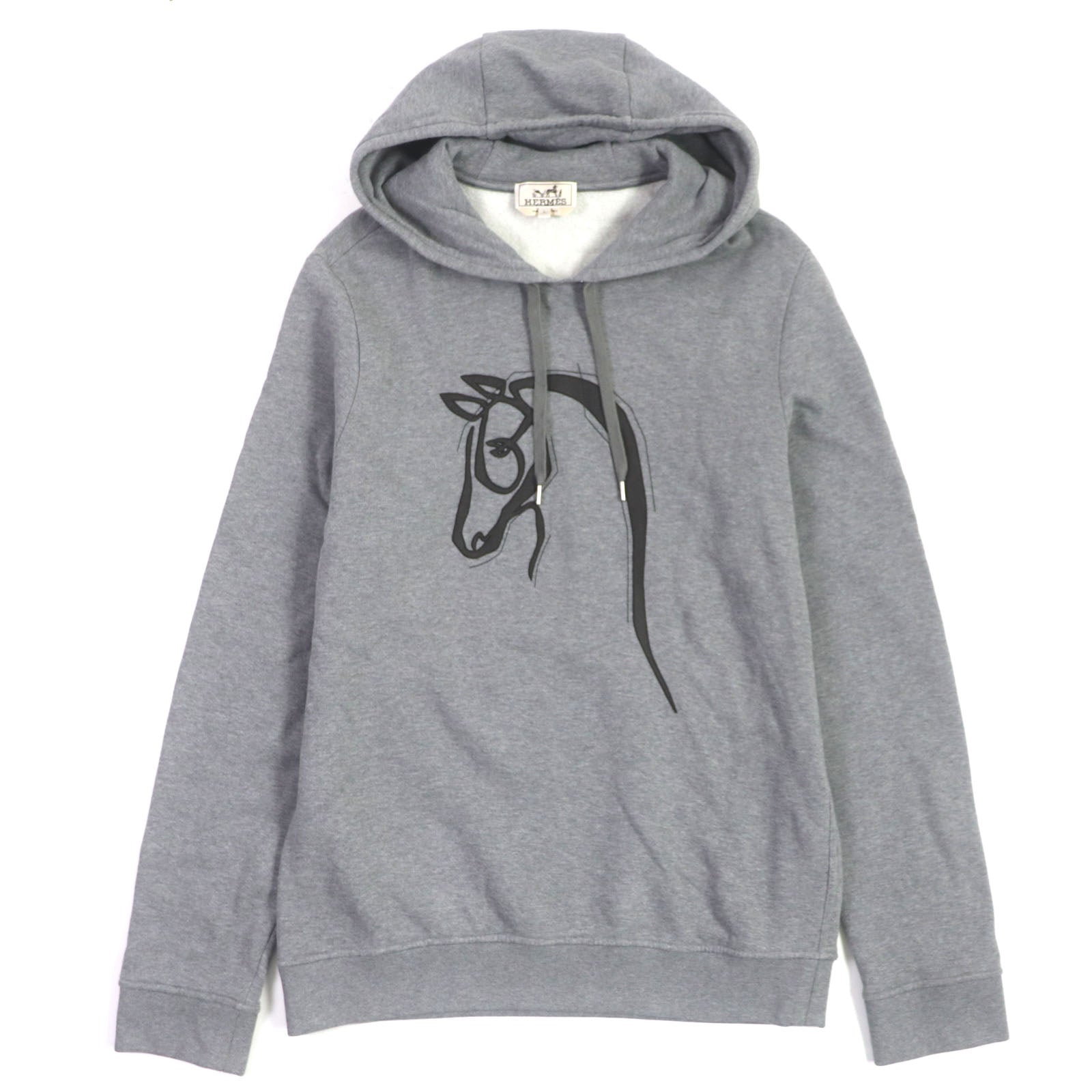 HERMES Lamb Leather Horse Hoodie Gray L