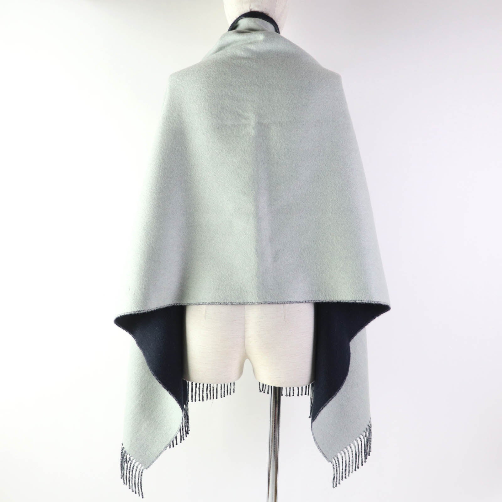 HERMES Cashmere Large Shawl Ice Blue Navy