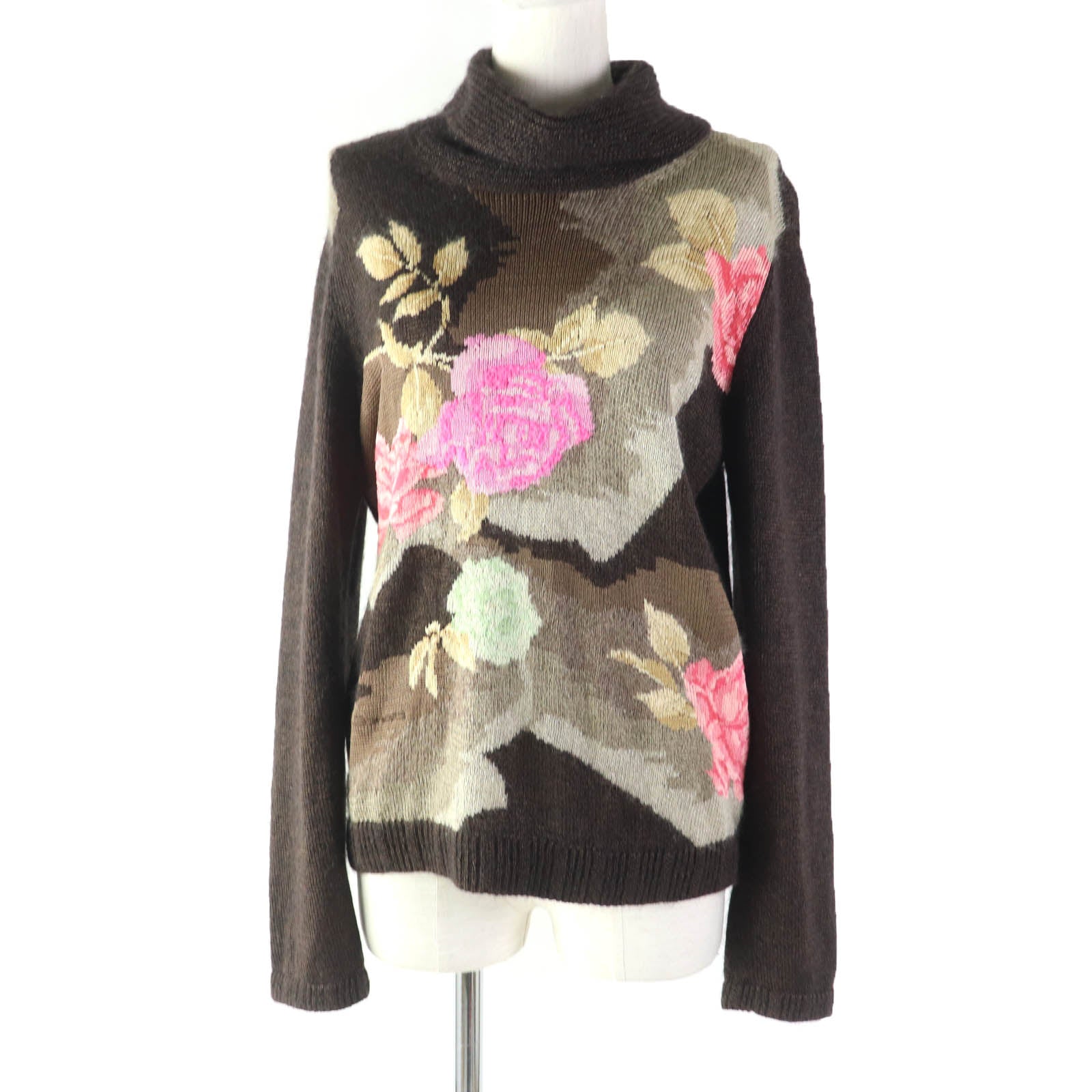 LEONARD Silk Mohair Floral Knit Sweater Brown LL