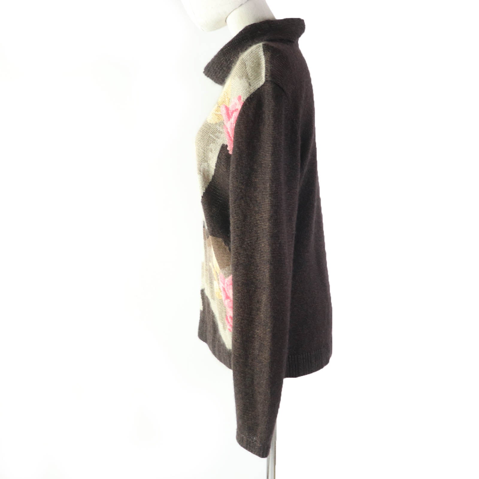 LEONARD Silk Mohair Floral Knit Sweater Brown LL