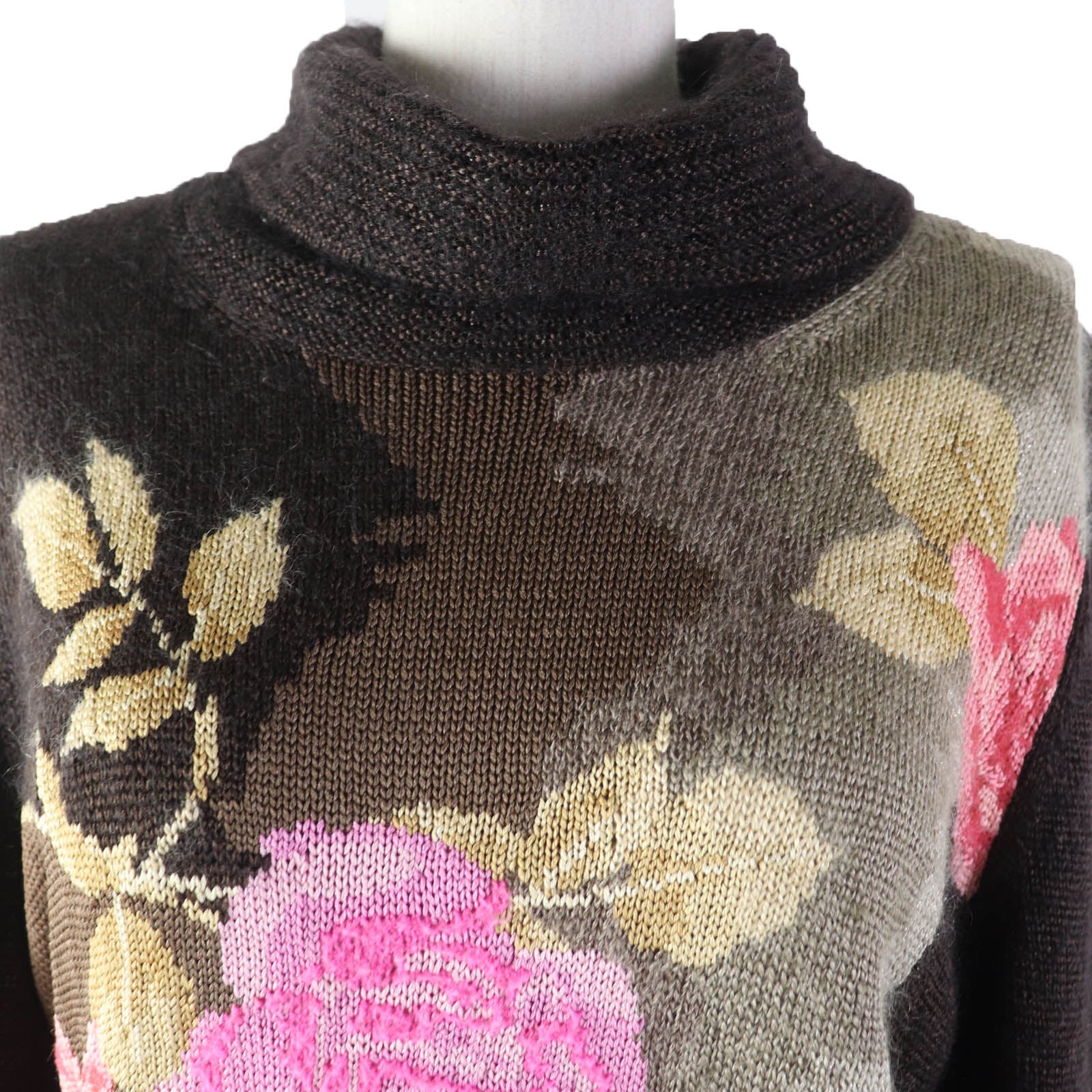 LEONARD Silk Mohair Floral Knit Sweater Brown LL