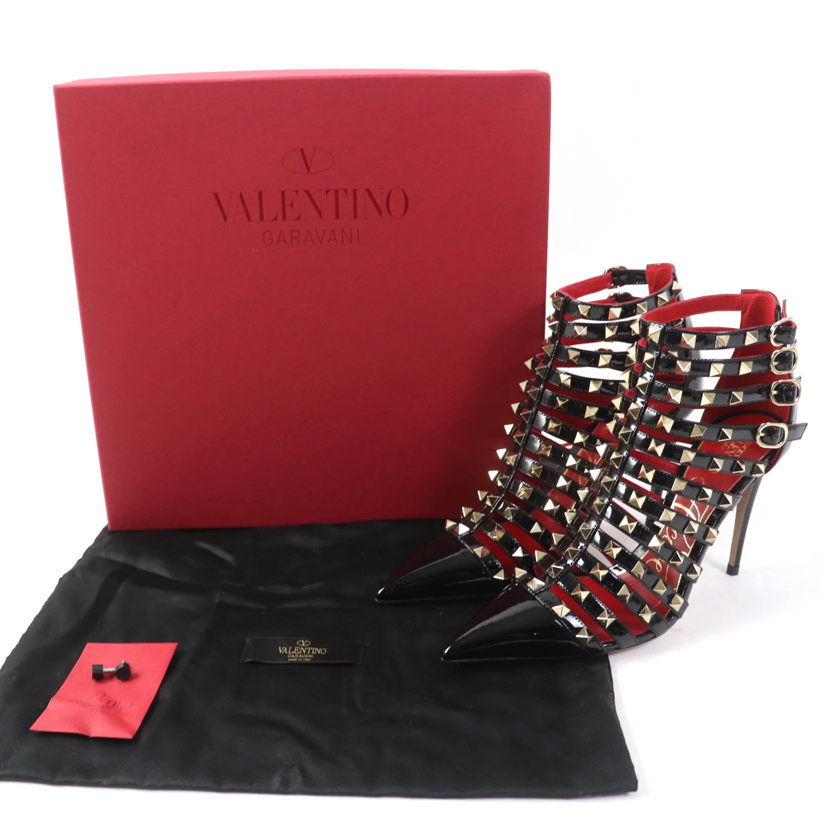 Valentino Rockstud Leather Booties Black Gold