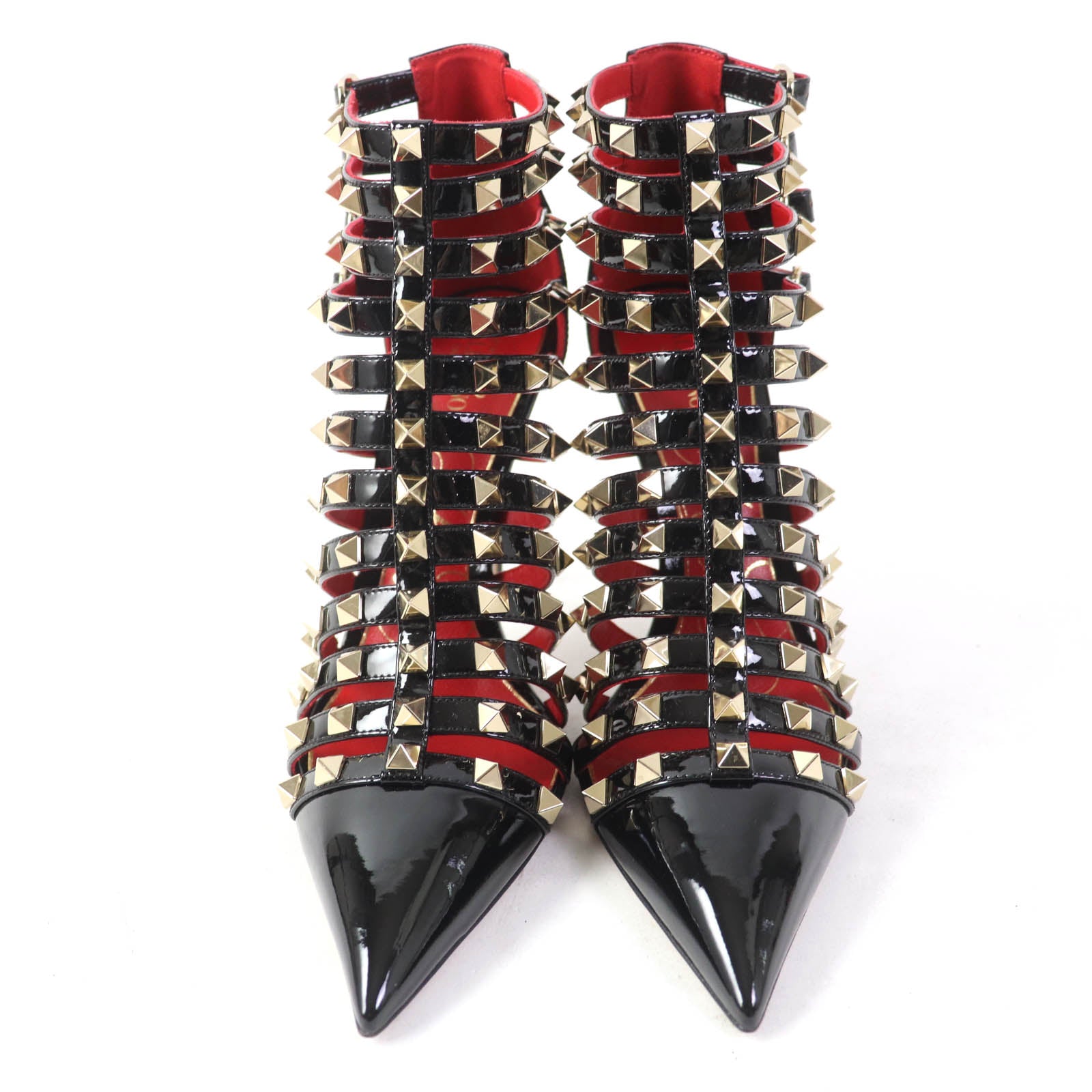 Valentino Rockstud Leather Booties Black Gold