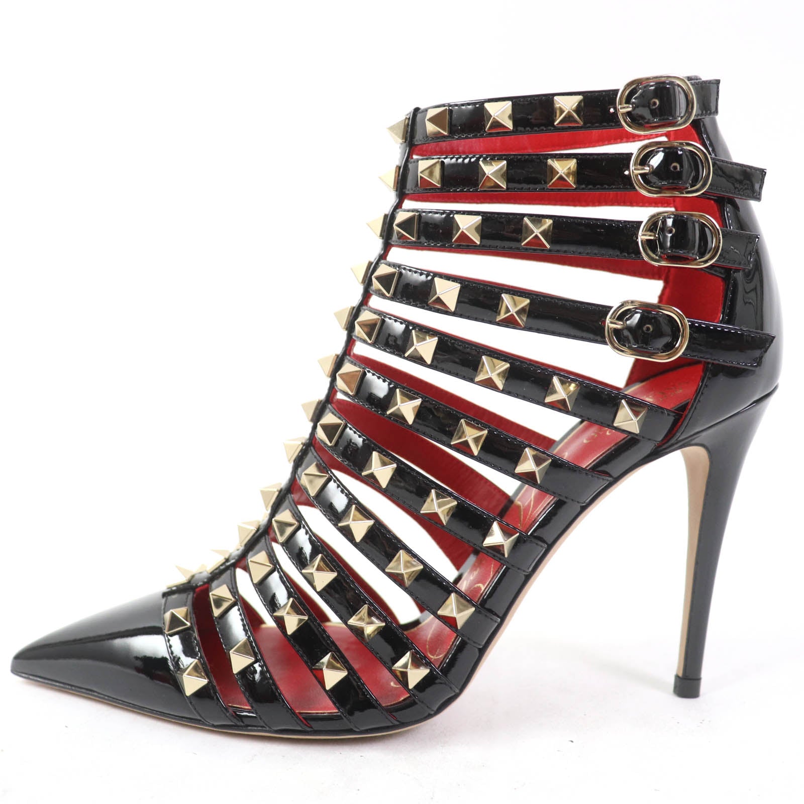 Valentino Rockstud Leather Booties Black Gold