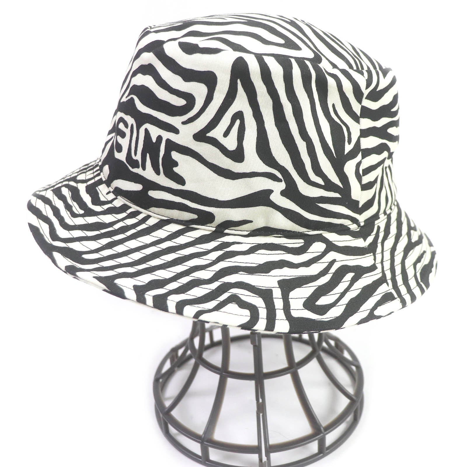 Celine Zebra Logo Bucket Hat White Black L