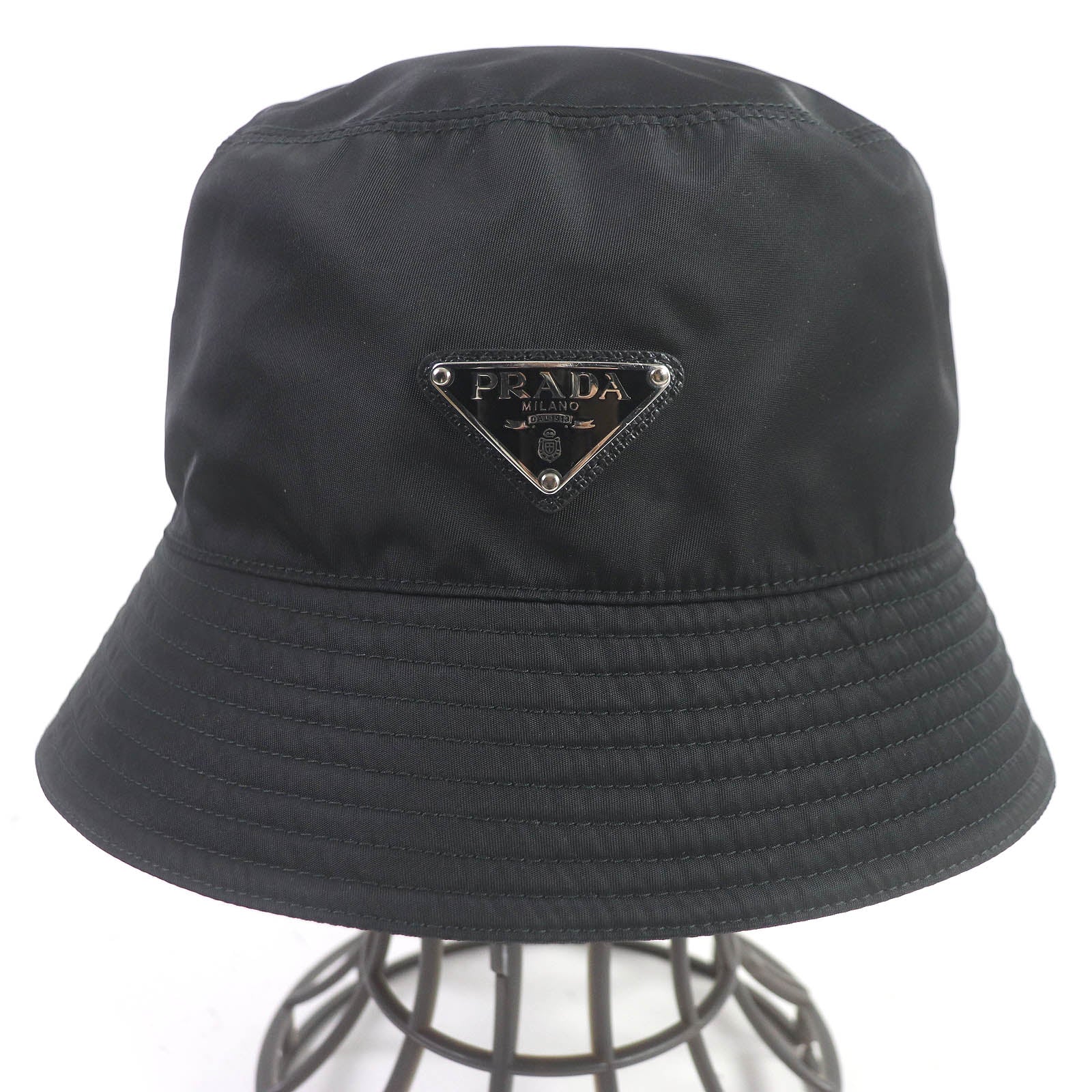 Prada Re-Nylon Triangle Logo Bucket Hat Black L