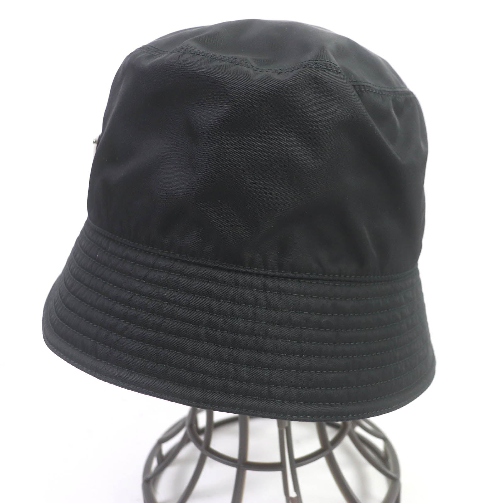 Prada Re-Nylon Triangle Logo Bucket Hat Black L