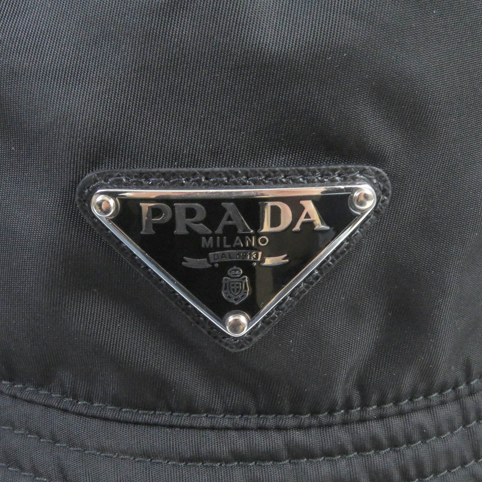 Prada Re-Nylon Triangle Logo Bucket Hat Black L