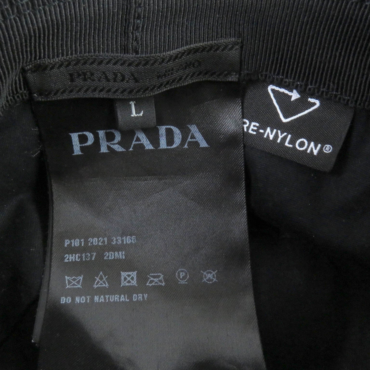 Prada Re-Nylon Triangle Logo Bucket Hat Black L