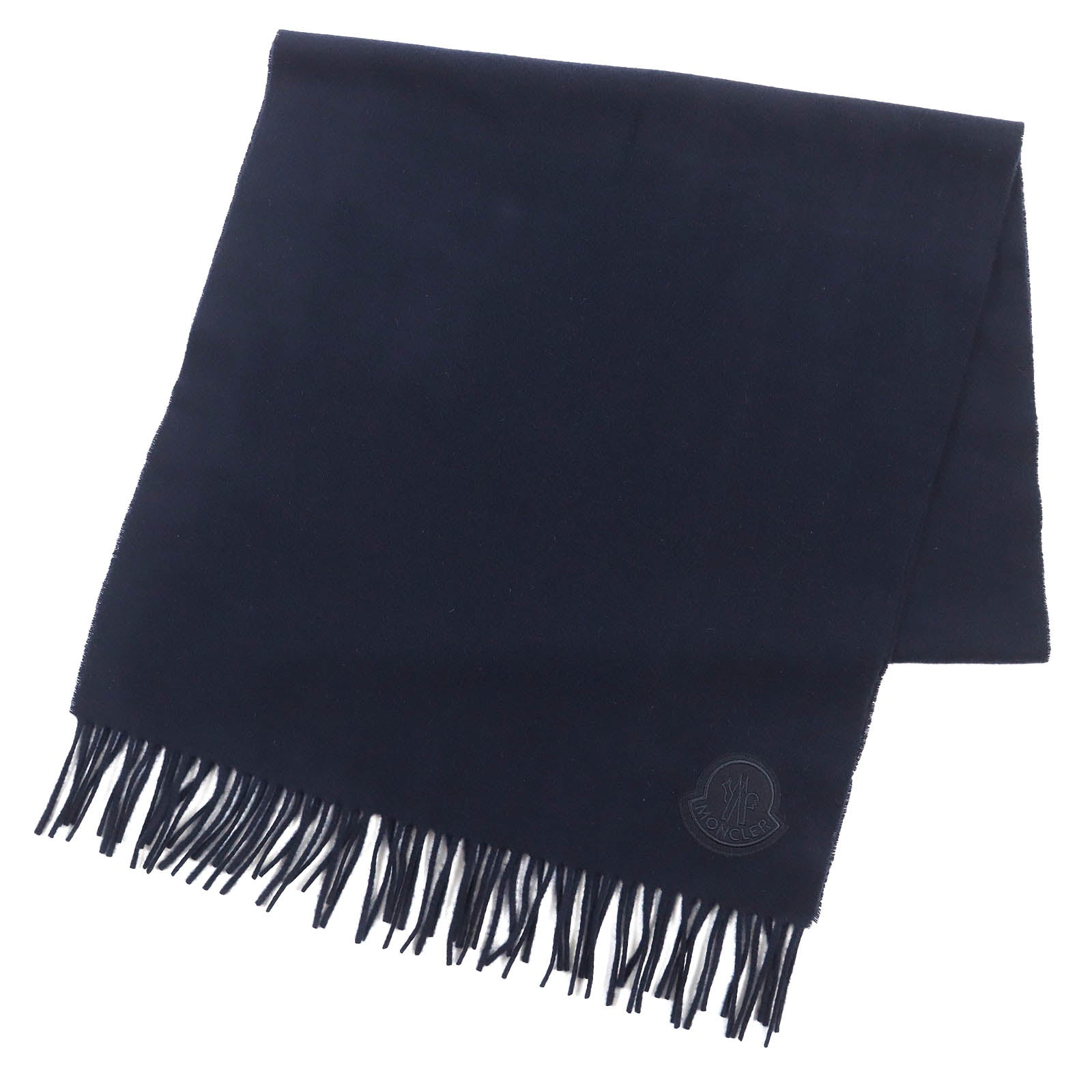 Moncler Wool Logo Patch Fringe Shawl Scarf