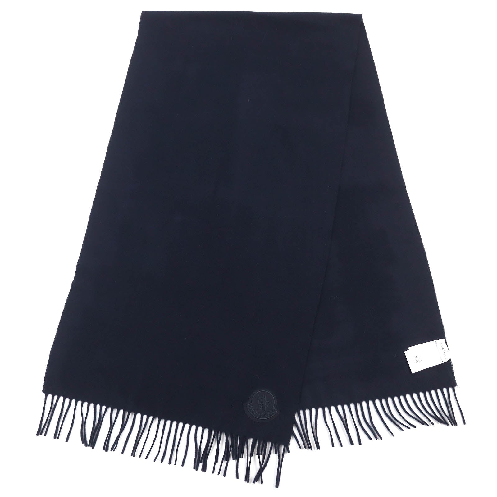 Moncler Wool Logo Patch Fringe Shawl Scarf