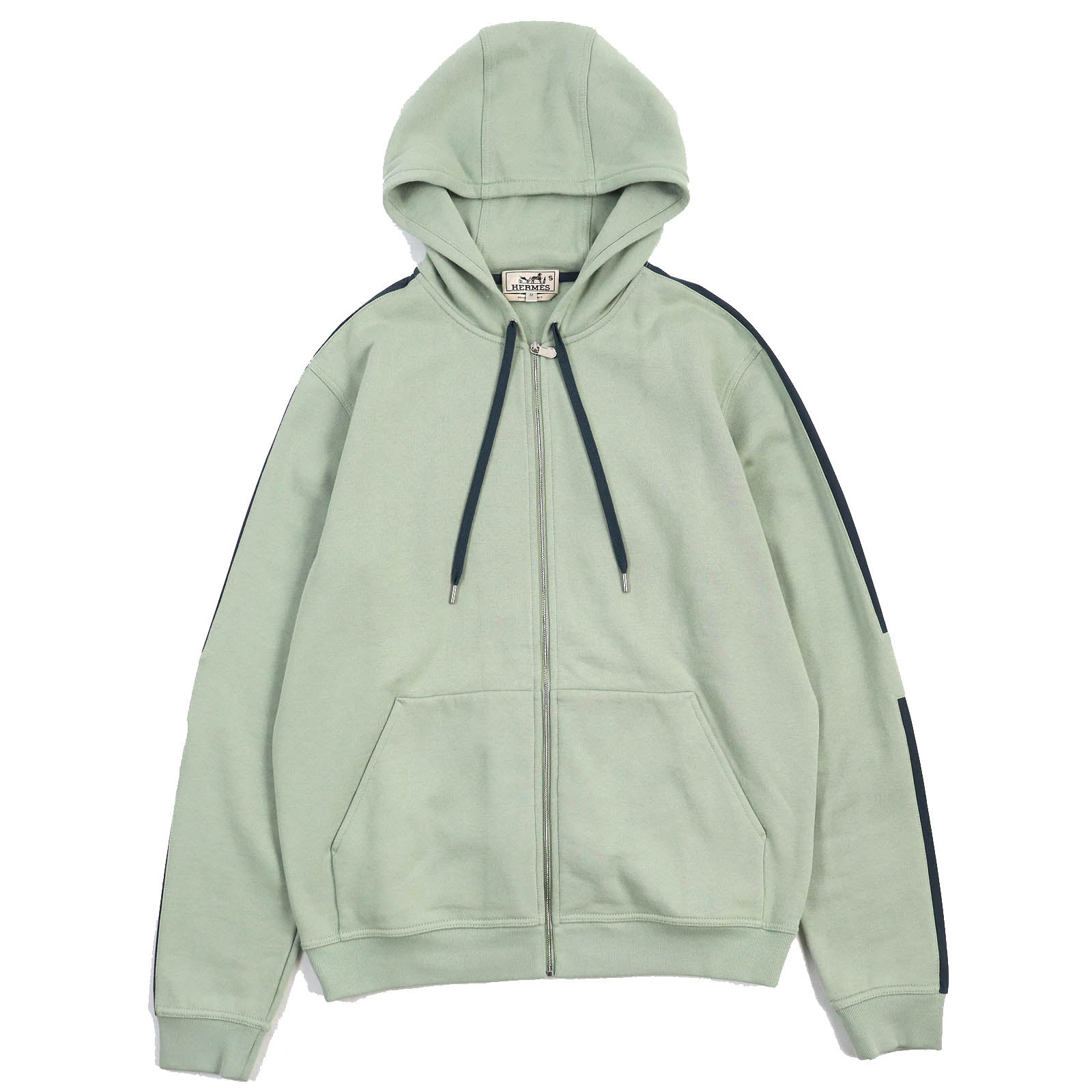 Hermes Cotton Fleece Zip Hoodie Light Green M