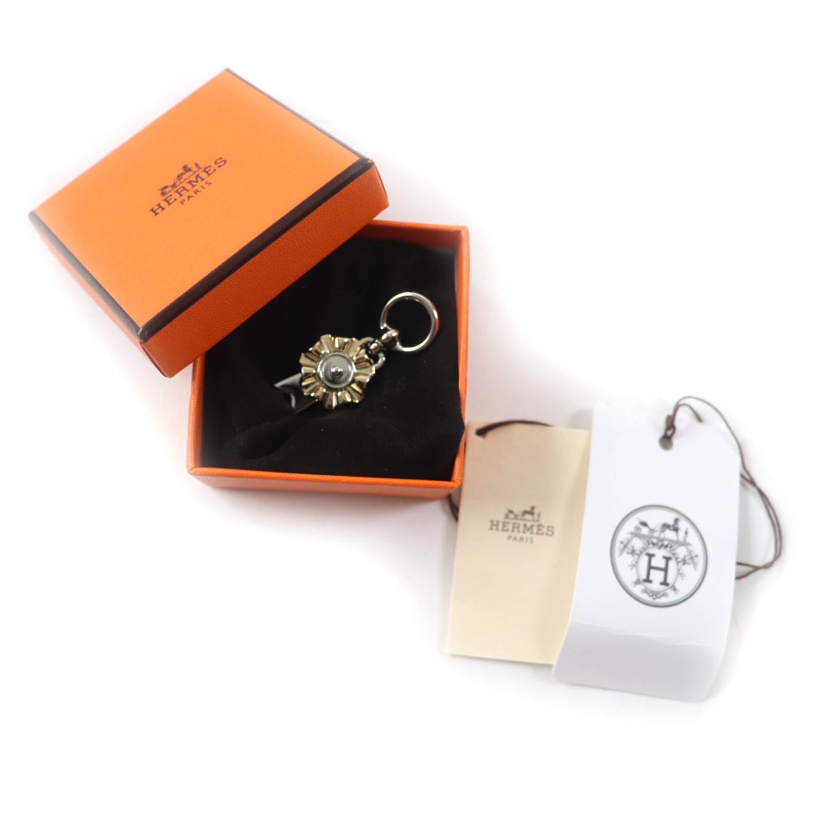 Hermes Medal Motif Scarf Ring Silver Gold