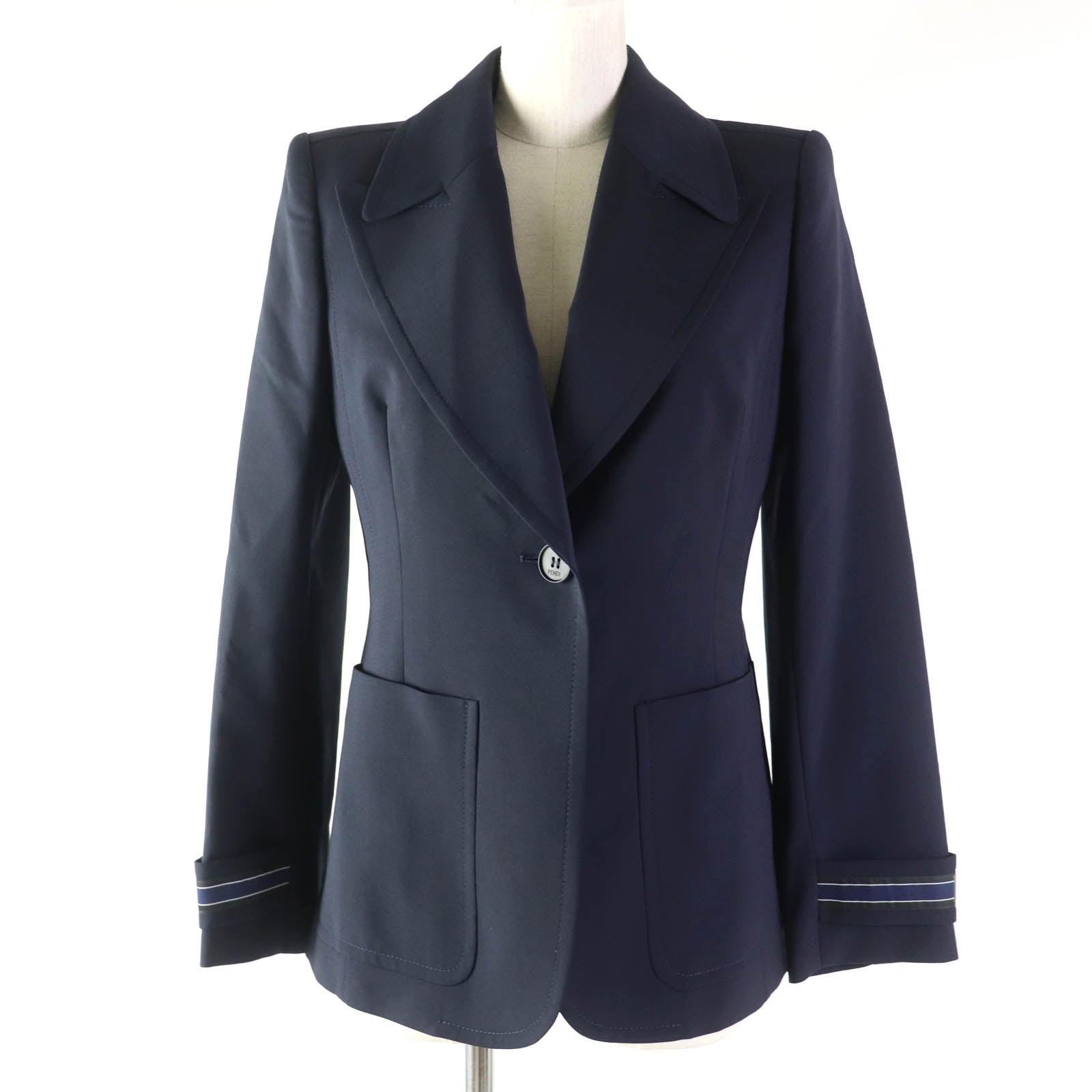 Fendi Wool FF Logo Button Tailored Jacket Women