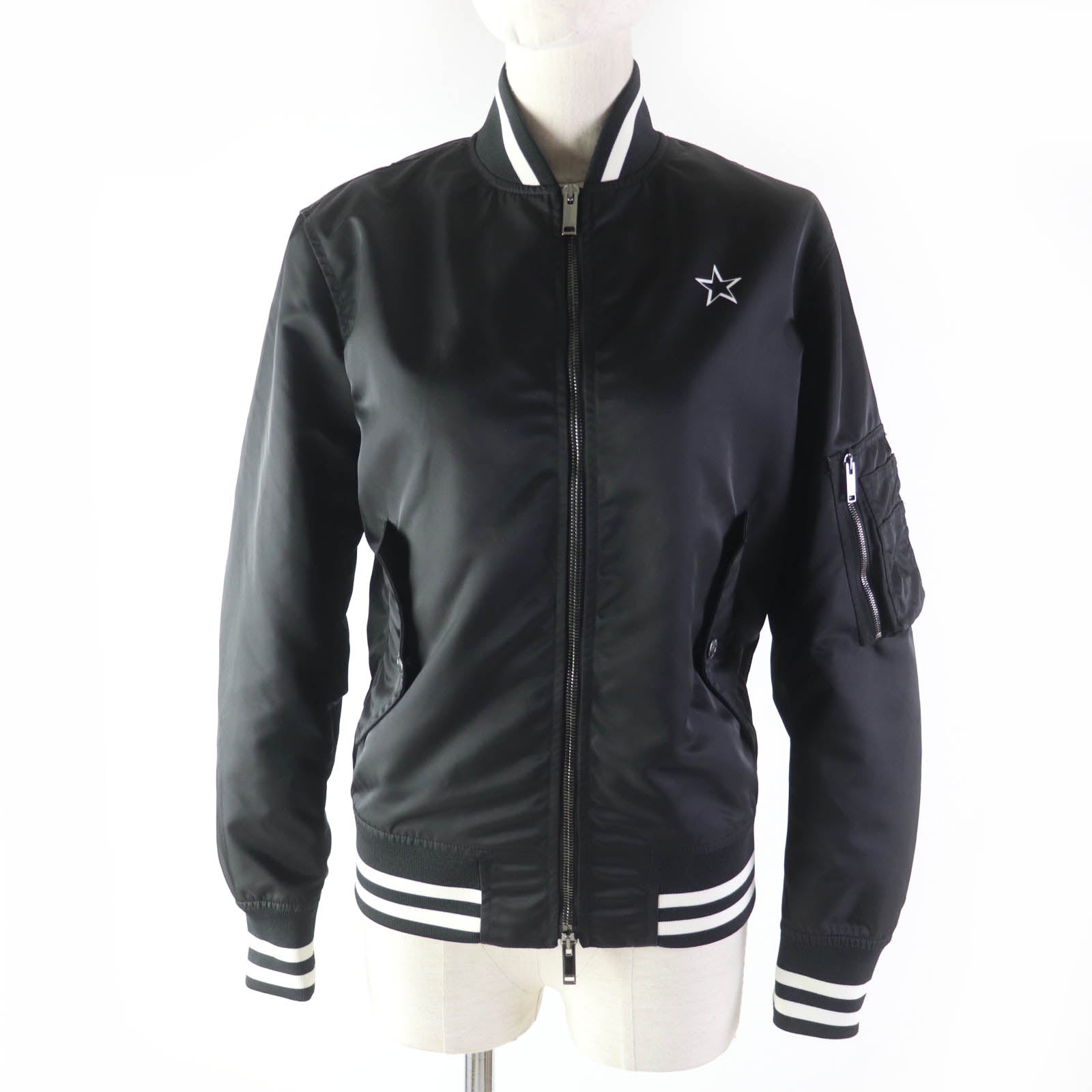 Valentino Nylon Bomber Jacket Black White 38